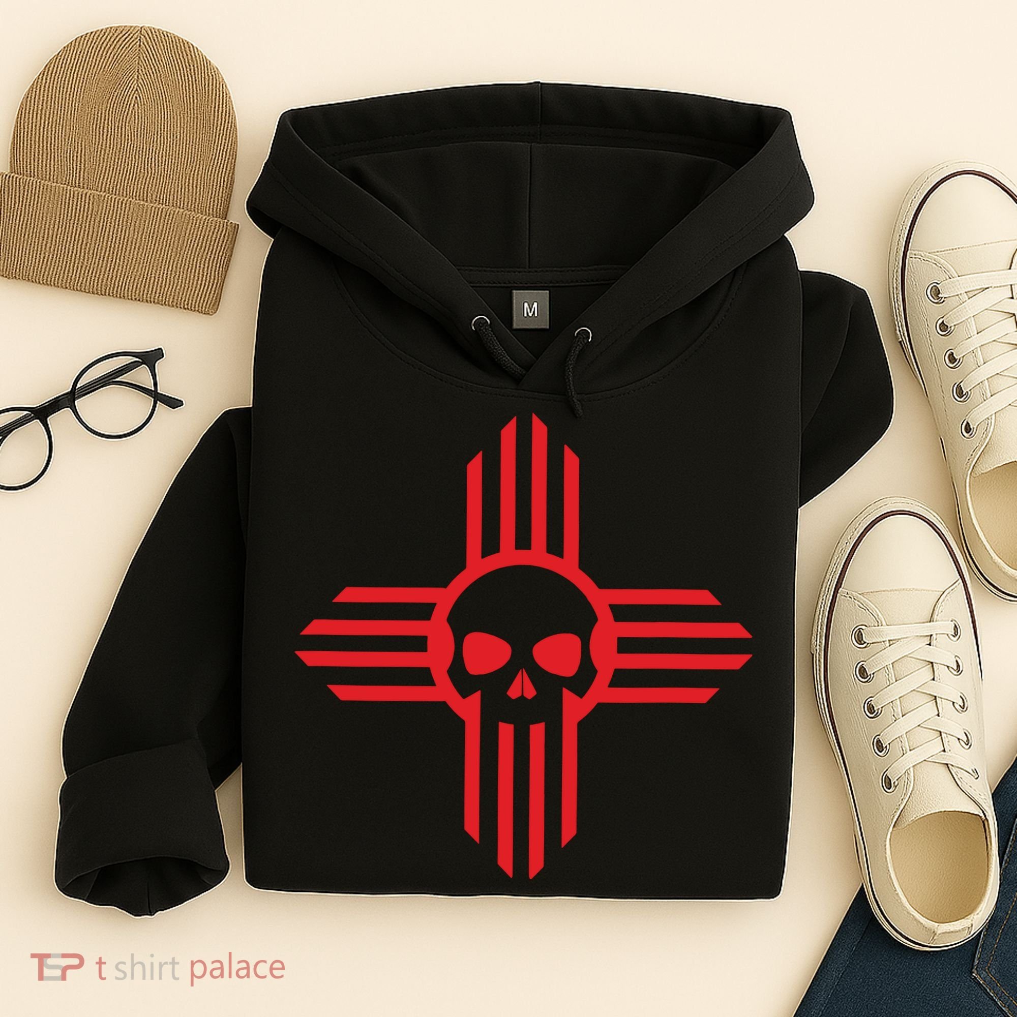 New Mexico Flag Zia Sun Skull State Pride Hoodie