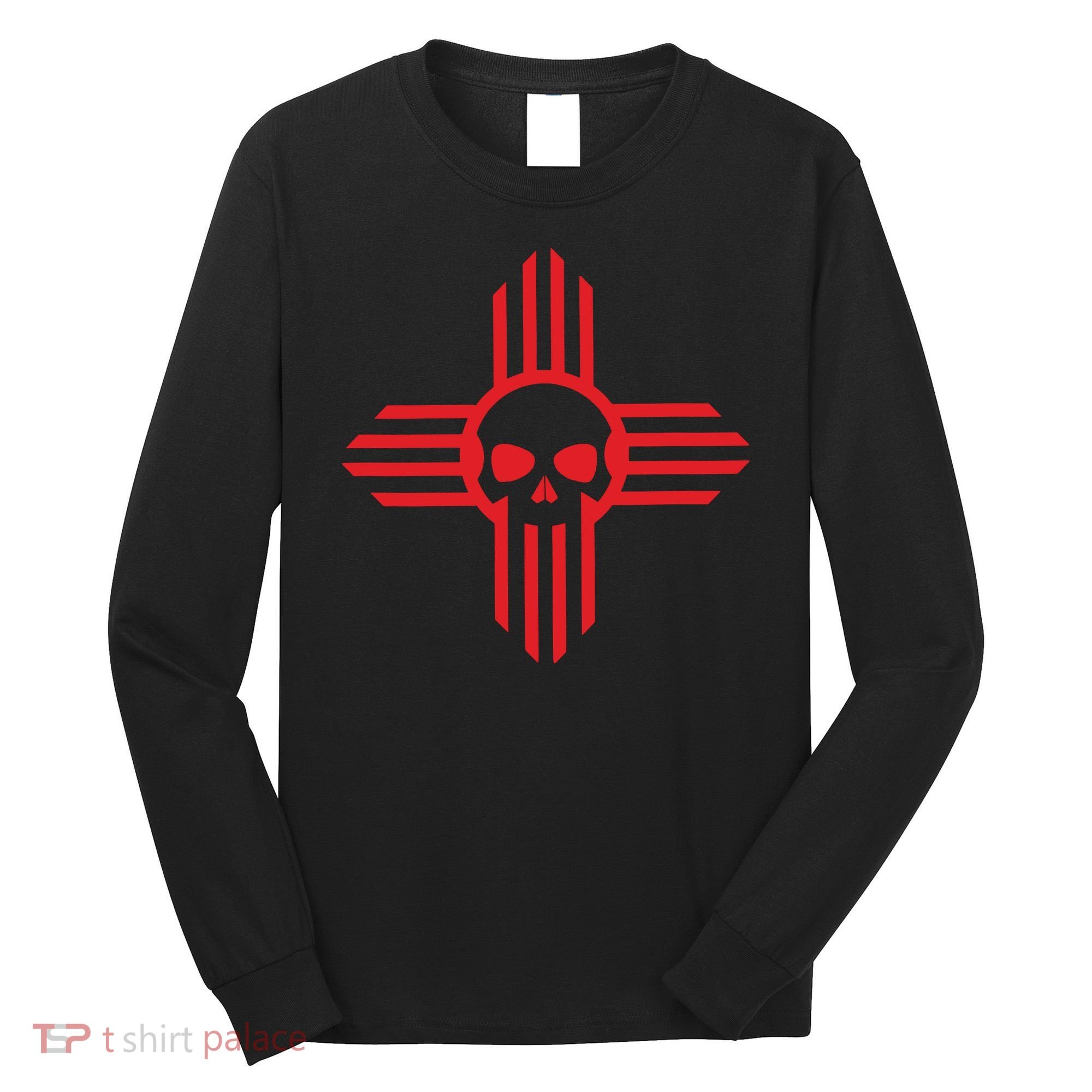 New Mexico Flag Zia Sun Skull State Pride Long Sleeve Shirt