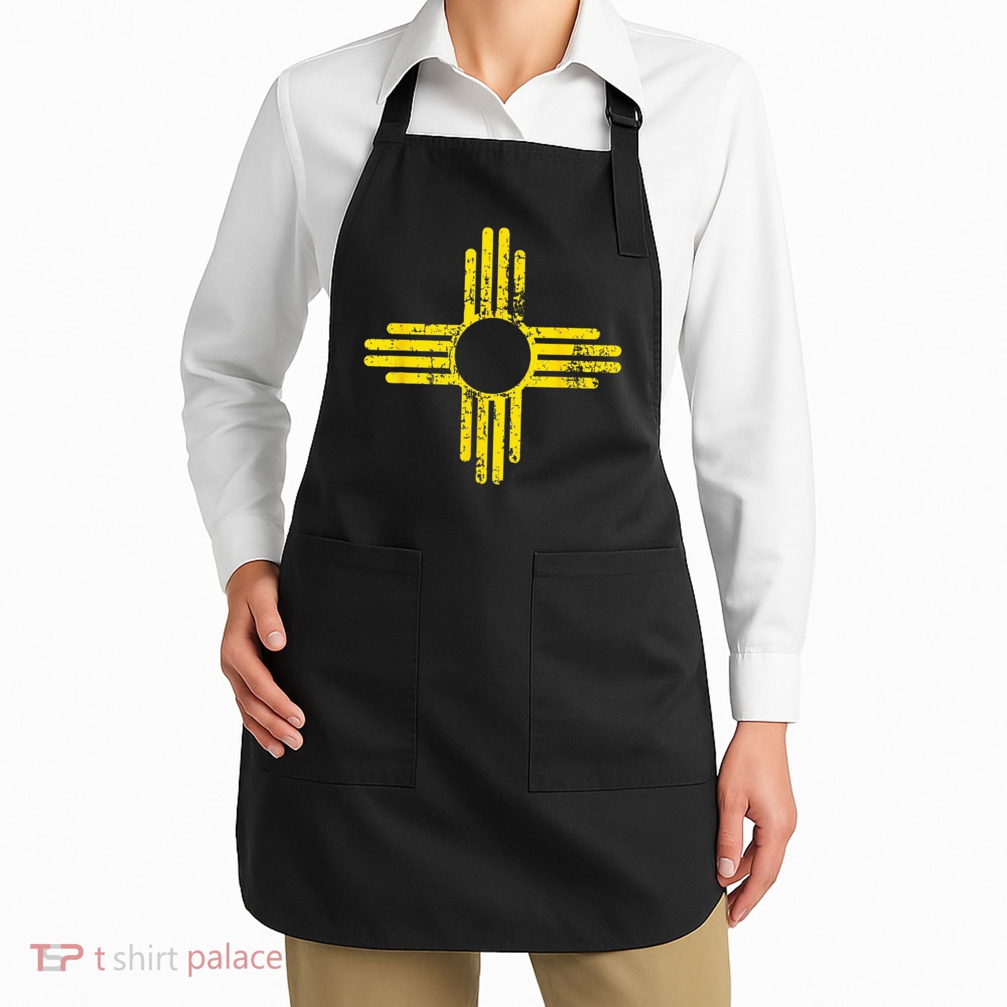 New Mexico Flag Distressed Yellow Zia Sun Alone Apron