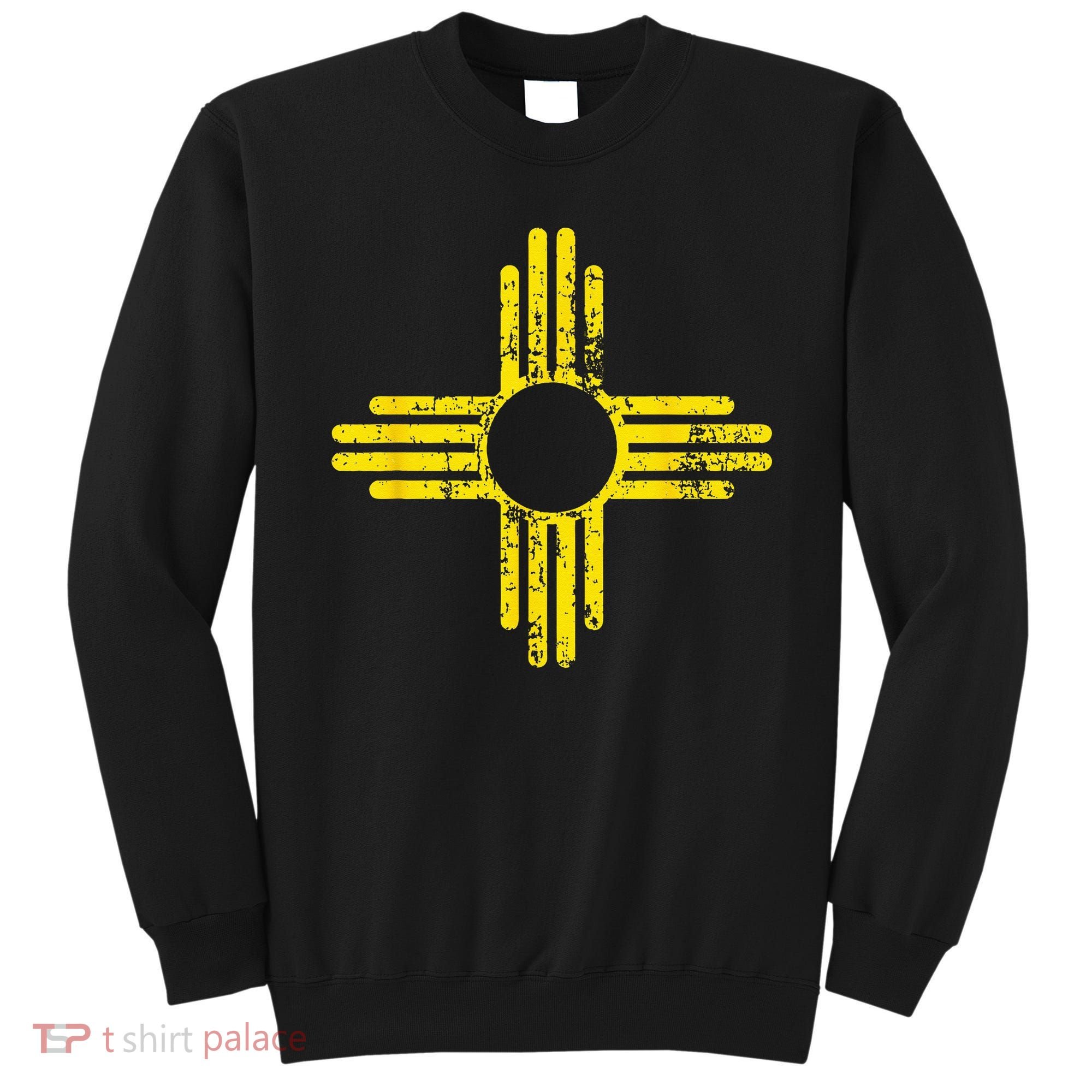 New Mexico Flag Distressed Yellow Zia Sun Alone Sweatshirt