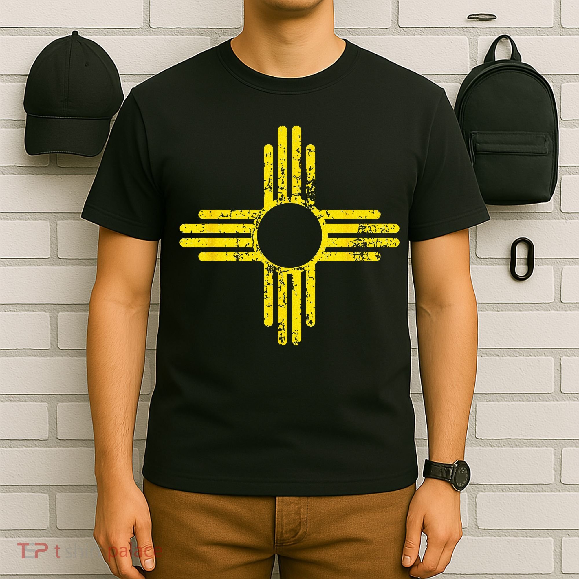 New Mexico Flag Distressed Yellow Zia Sun Alone T-Shirt