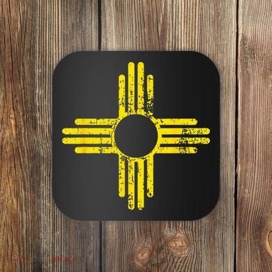 New Mexico Flag Distressed Yellow Zia Sun Alone Coaster