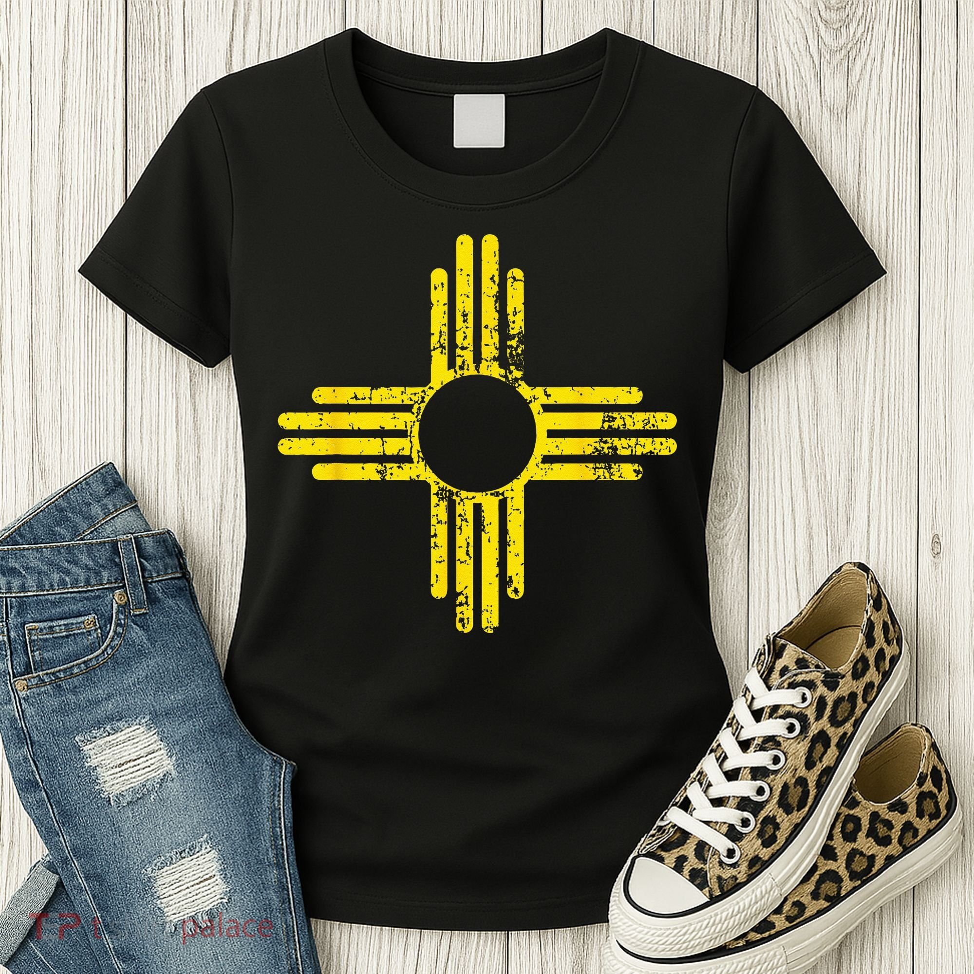 New Mexico Flag Distressed Yellow Zia Sun Alone Women's T-Shirt