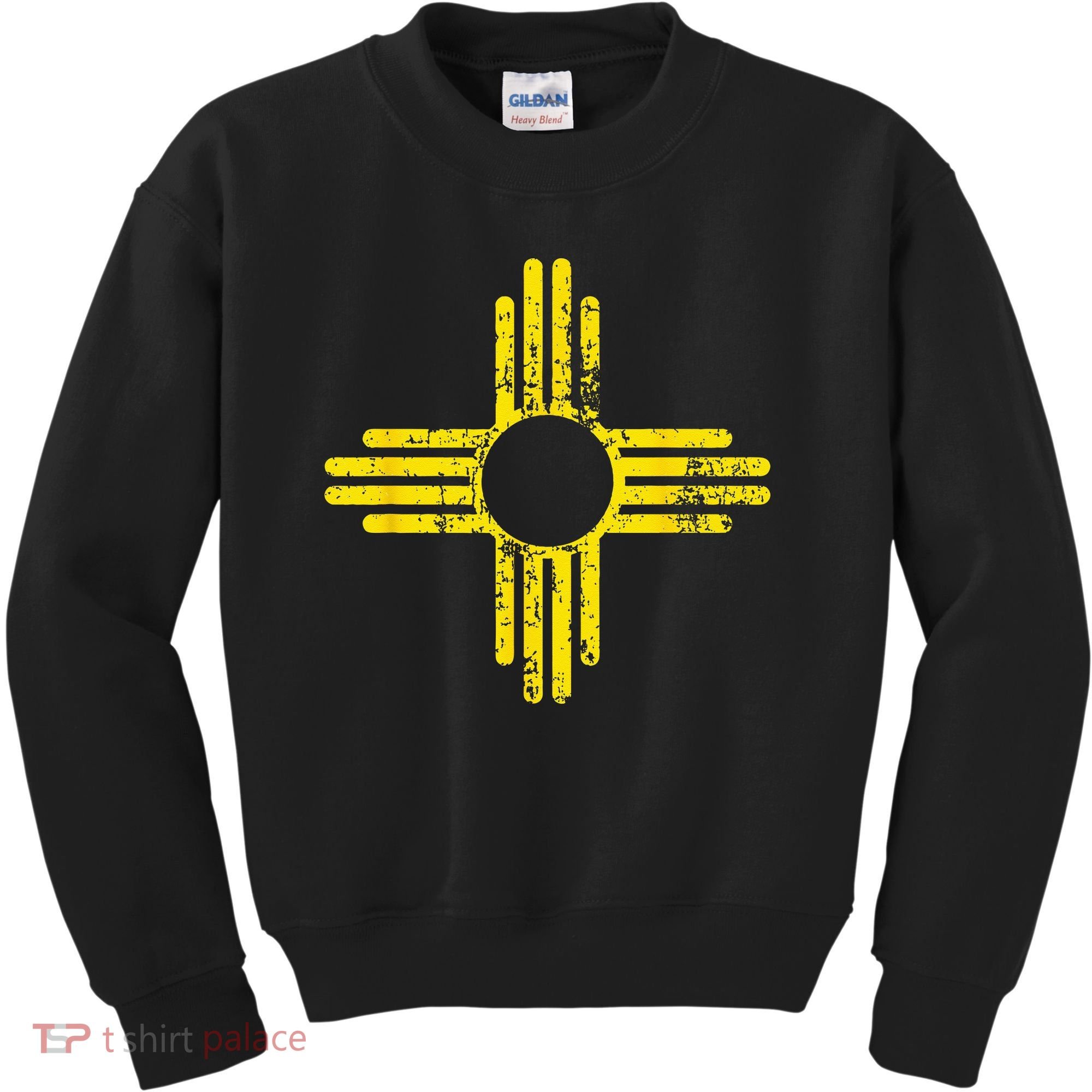 New Mexico Flag Distressed Yellow Zia Sun Alone Kids Sweatshirt