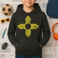 New Mexico Flag Distressed Yellow Zia Sun Alone Kids Hoodie thumb 2