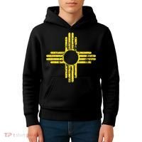 New Mexico Flag Distressed Yellow Zia Sun Alone Kids Hoodie thumb 4