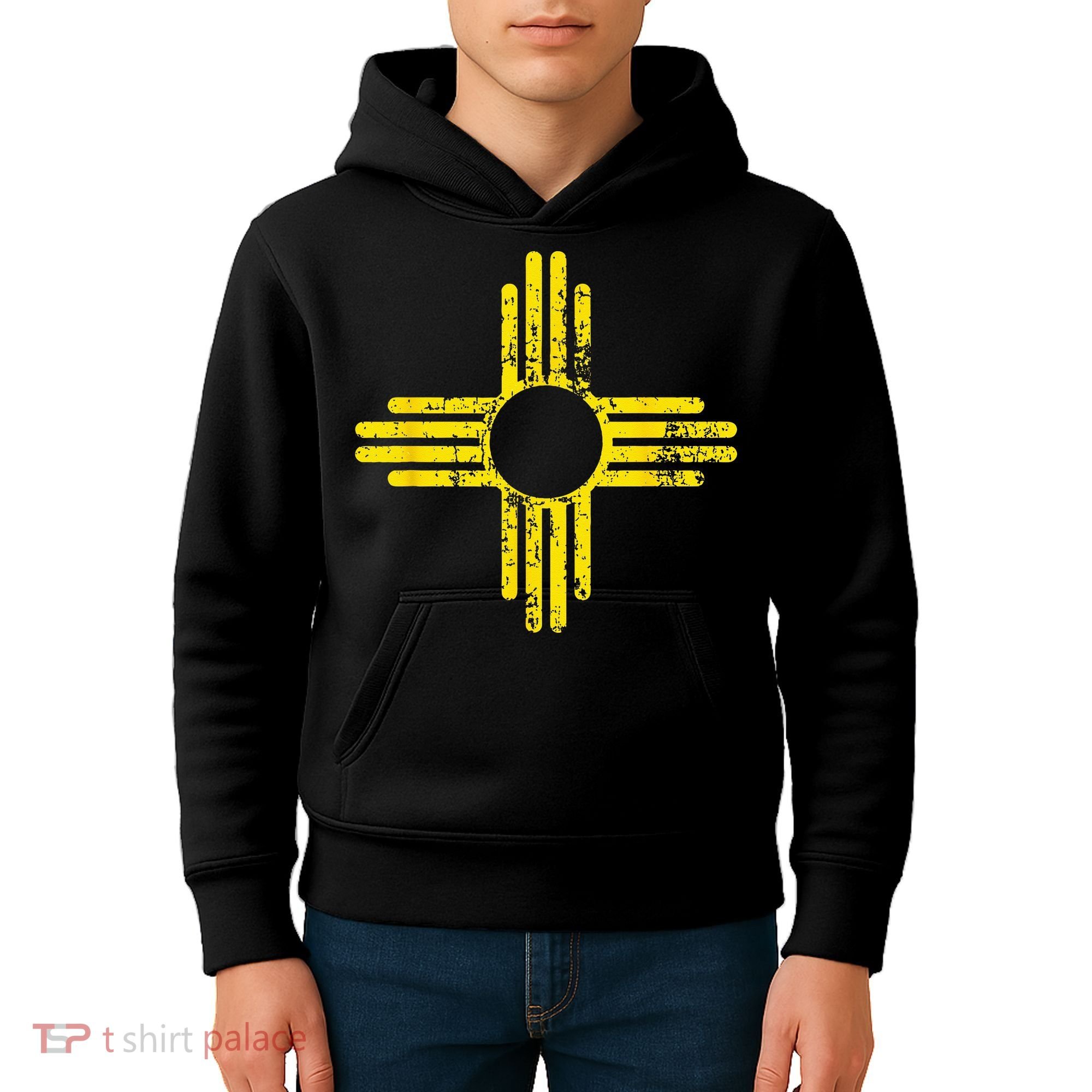 New Mexico Flag Distressed Yellow Zia Sun Alone Kids Hoodie