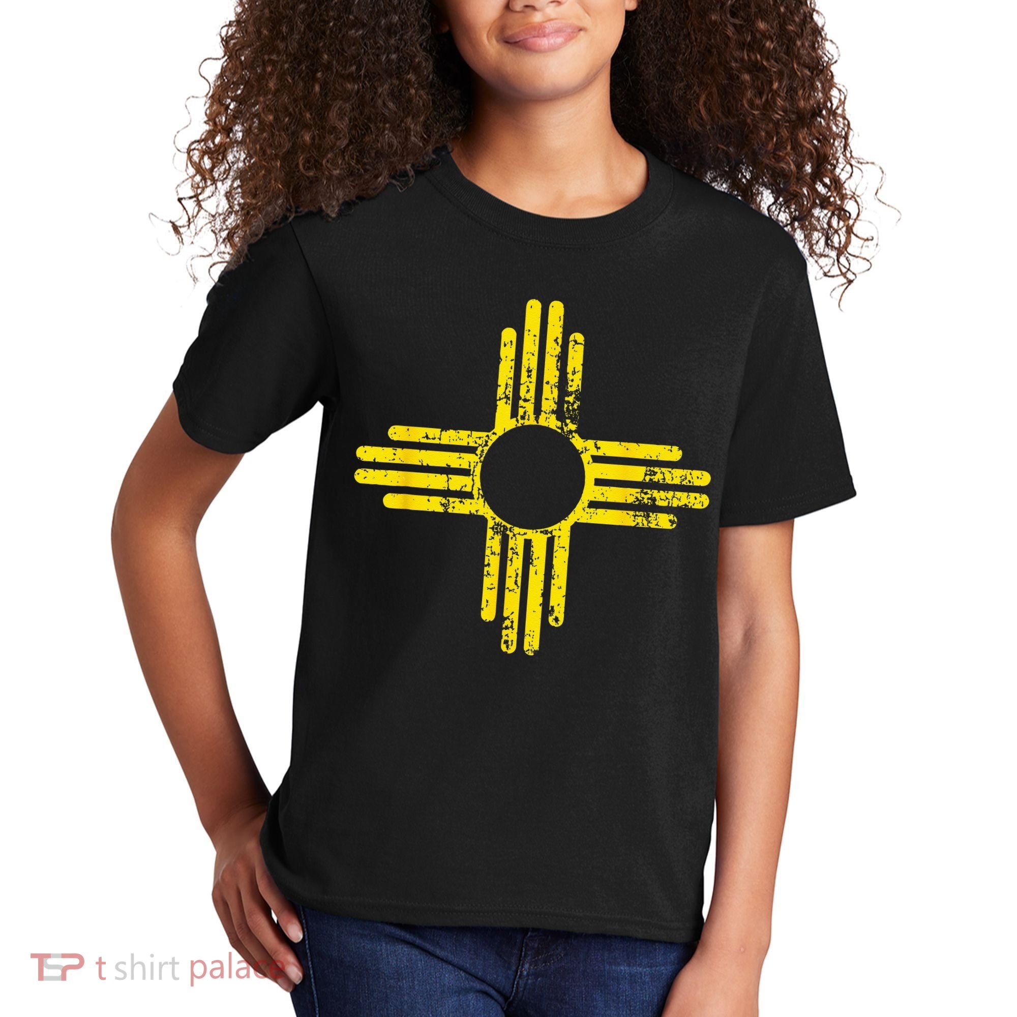 New Mexico Flag Distressed Yellow Zia Sun Alone Kids T-Shirt