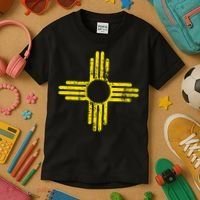 New Mexico Flag Distressed Yellow Zia Sun Alone Kids T-Shirt thumb 3