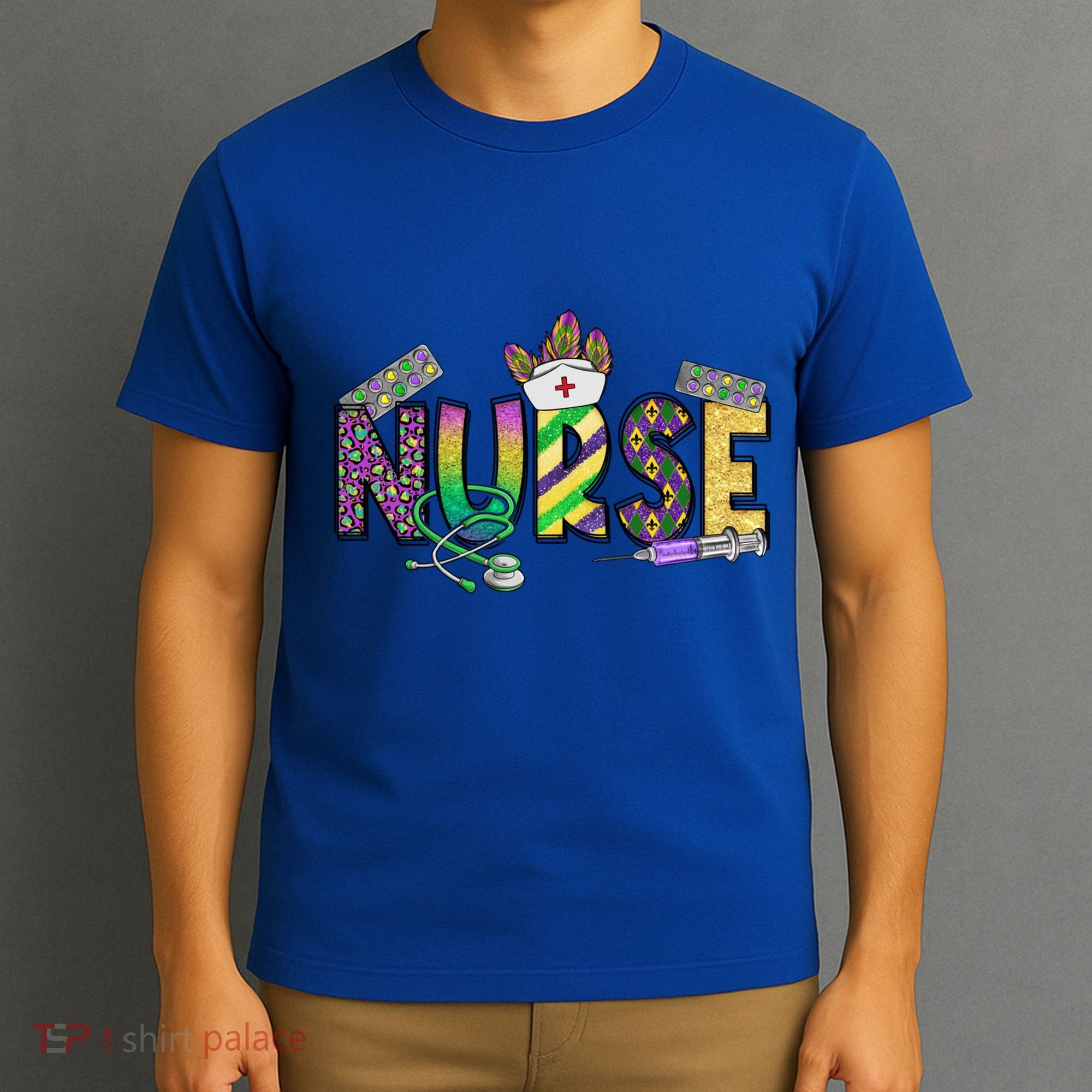 Nurse Mask Mardi Gras Rn Icu Nicu Er Scrub Carnival Nurse Gift T-Shirt