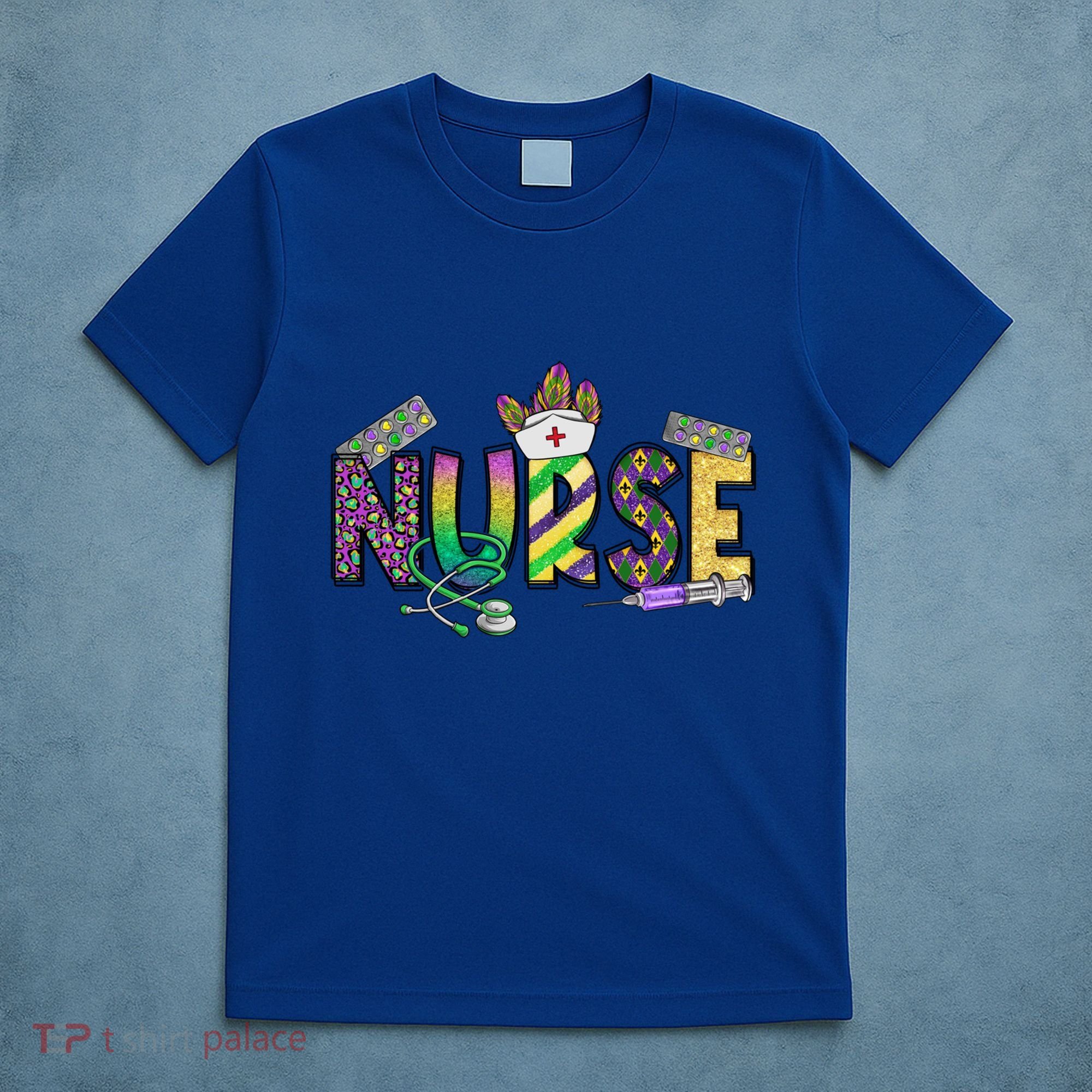 Nurse Mask Mardi Gras Rn Icu Nicu Er Scrub Carnival Nurse Gift T-Shirt