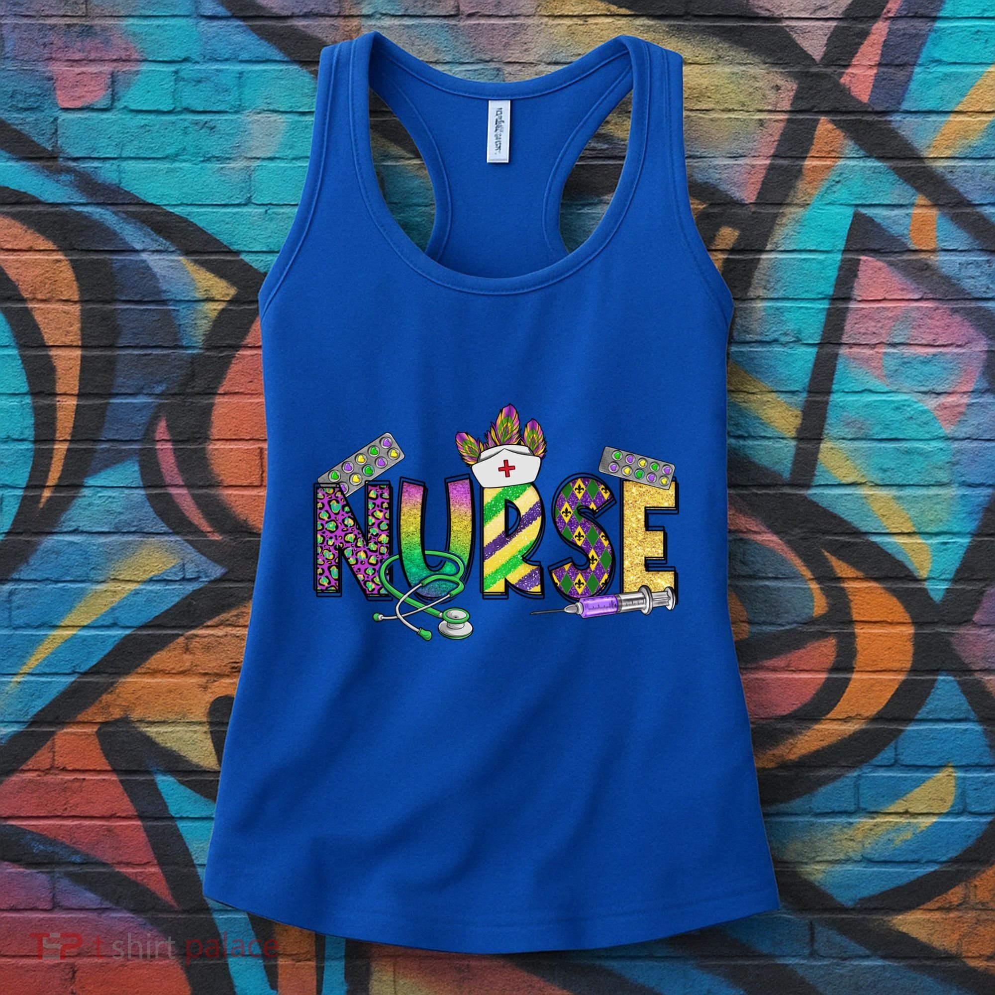 Nurse Mask Mardi Gras Rn Icu Nicu Er Scrub Carnival Nurse Gift Women's Tank Top