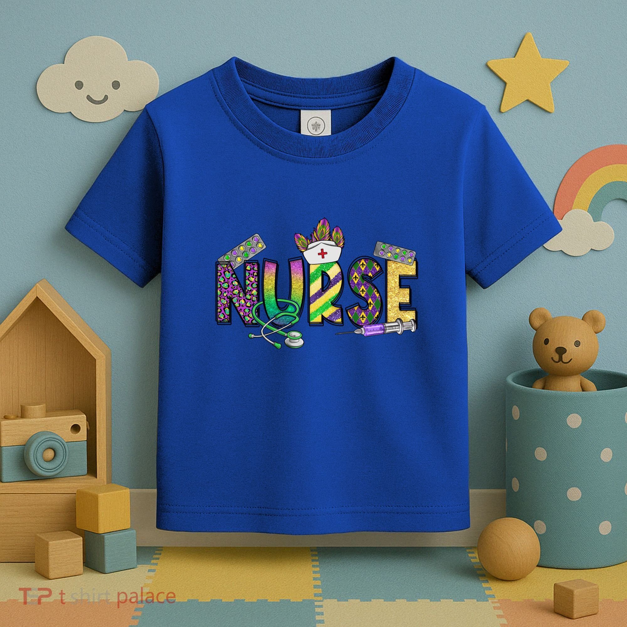 Nurse Mask Mardi Gras Rn Icu Nicu Er Scrub Carnival Nurse Gift Toddler T-Shirt