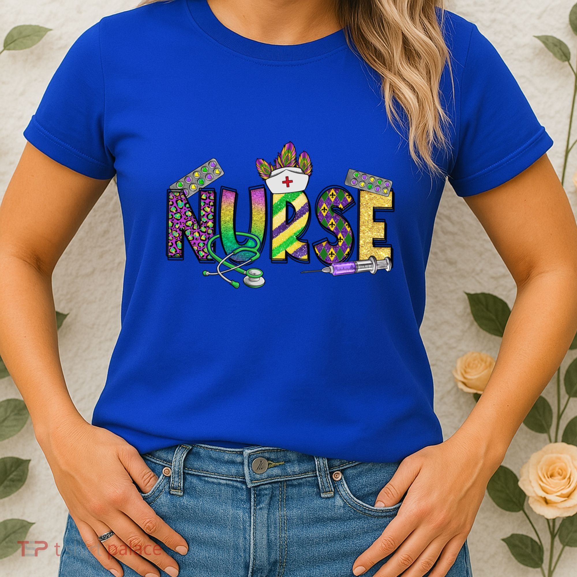 Nurse Mask Mardi Gras Rn Icu Nicu Er Scrub Carnival Nurse Gift Women's T-Shirt
