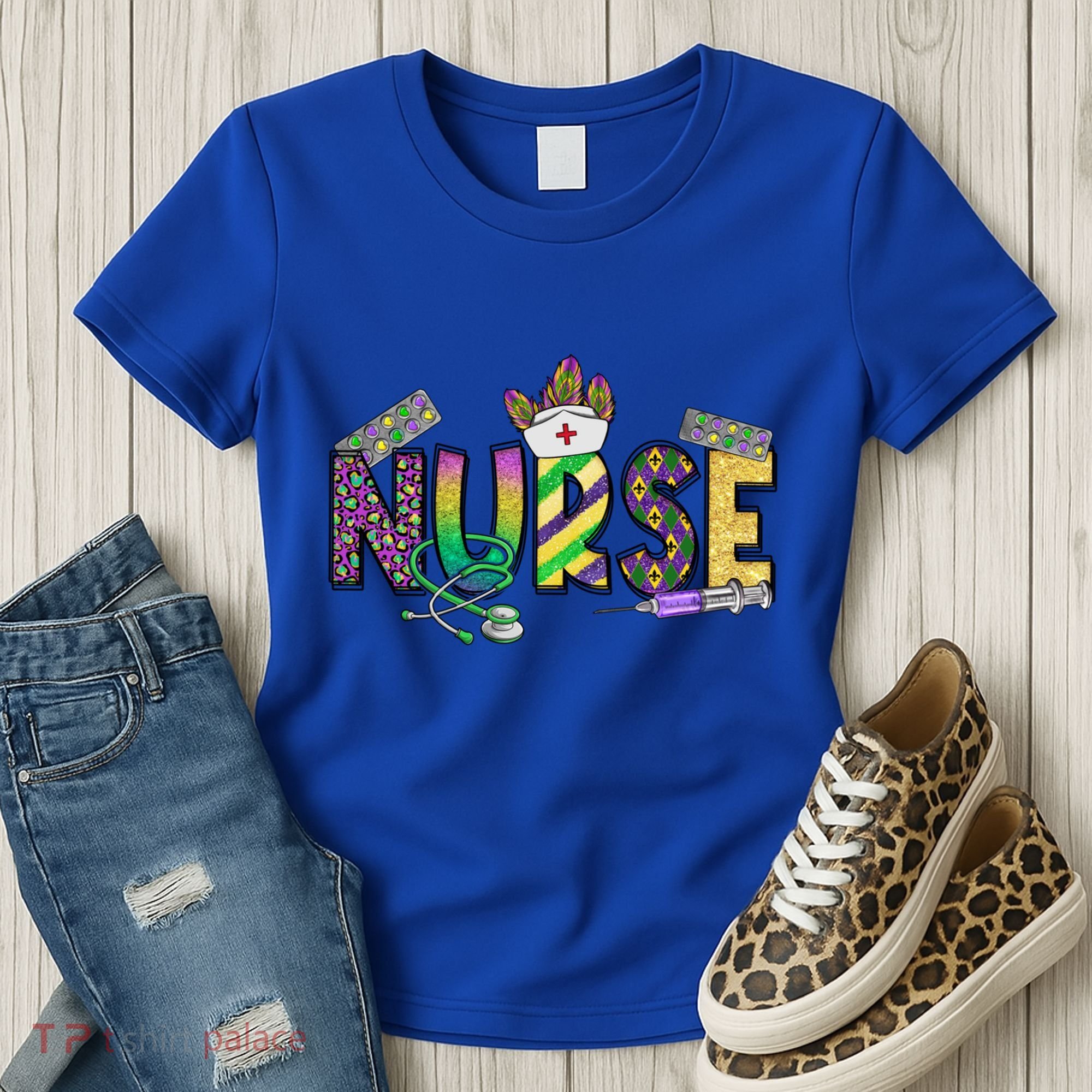 Nurse Mask Mardi Gras Rn Icu Nicu Er Scrub Carnival Nurse Gift Women's T-Shirt