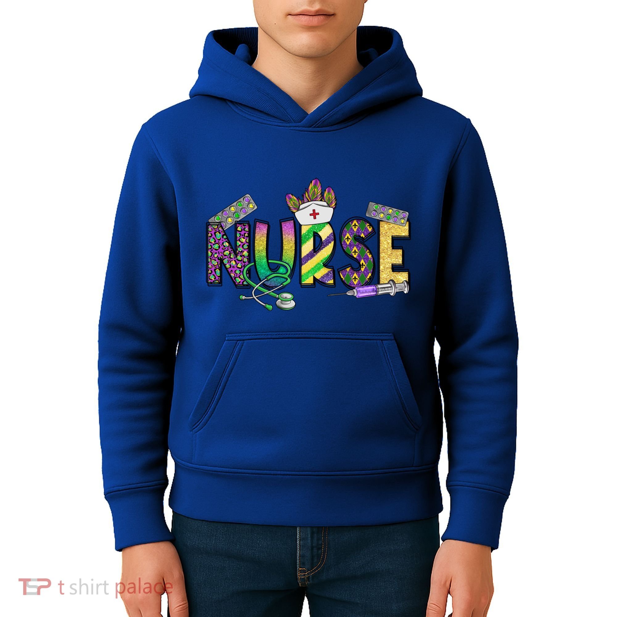 Nurse Mask Mardi Gras Rn Icu Nicu Er Scrub Carnival Nurse Gift Kids Hoodie