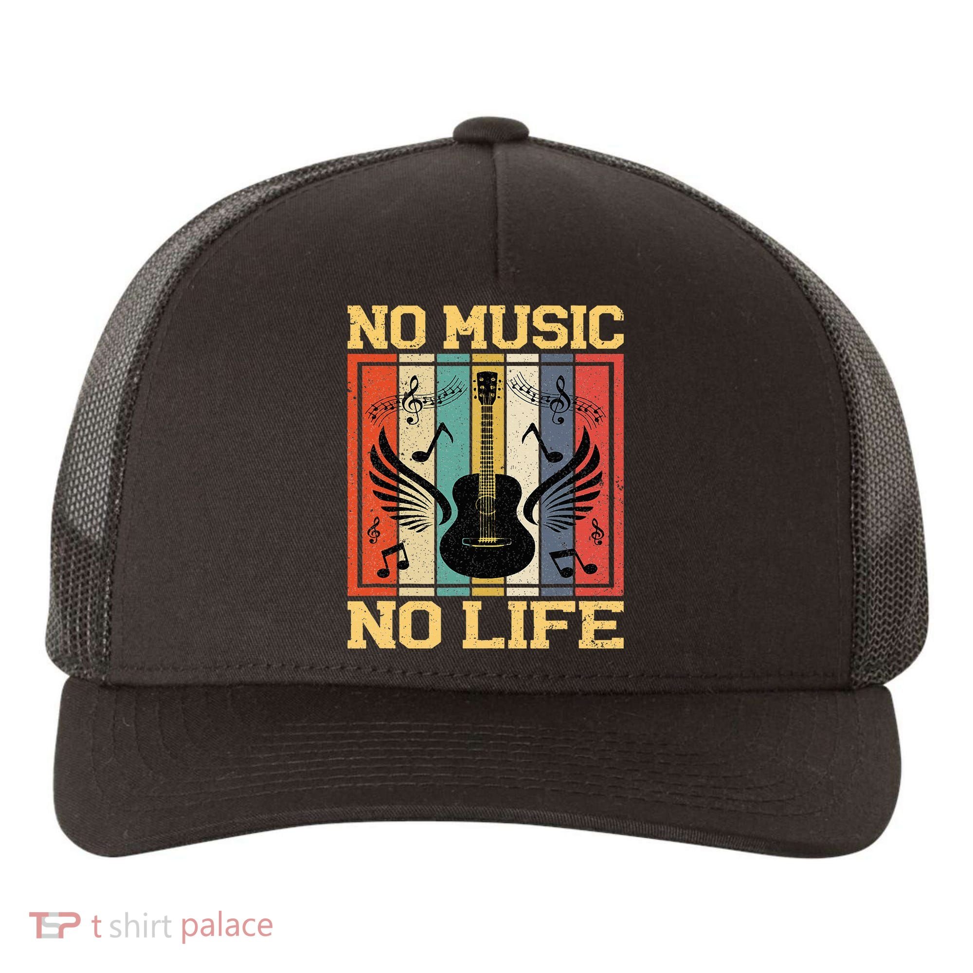 No Music No Life Musical Notes Musician Yupoong Adult 5-Panel Trucker Hat