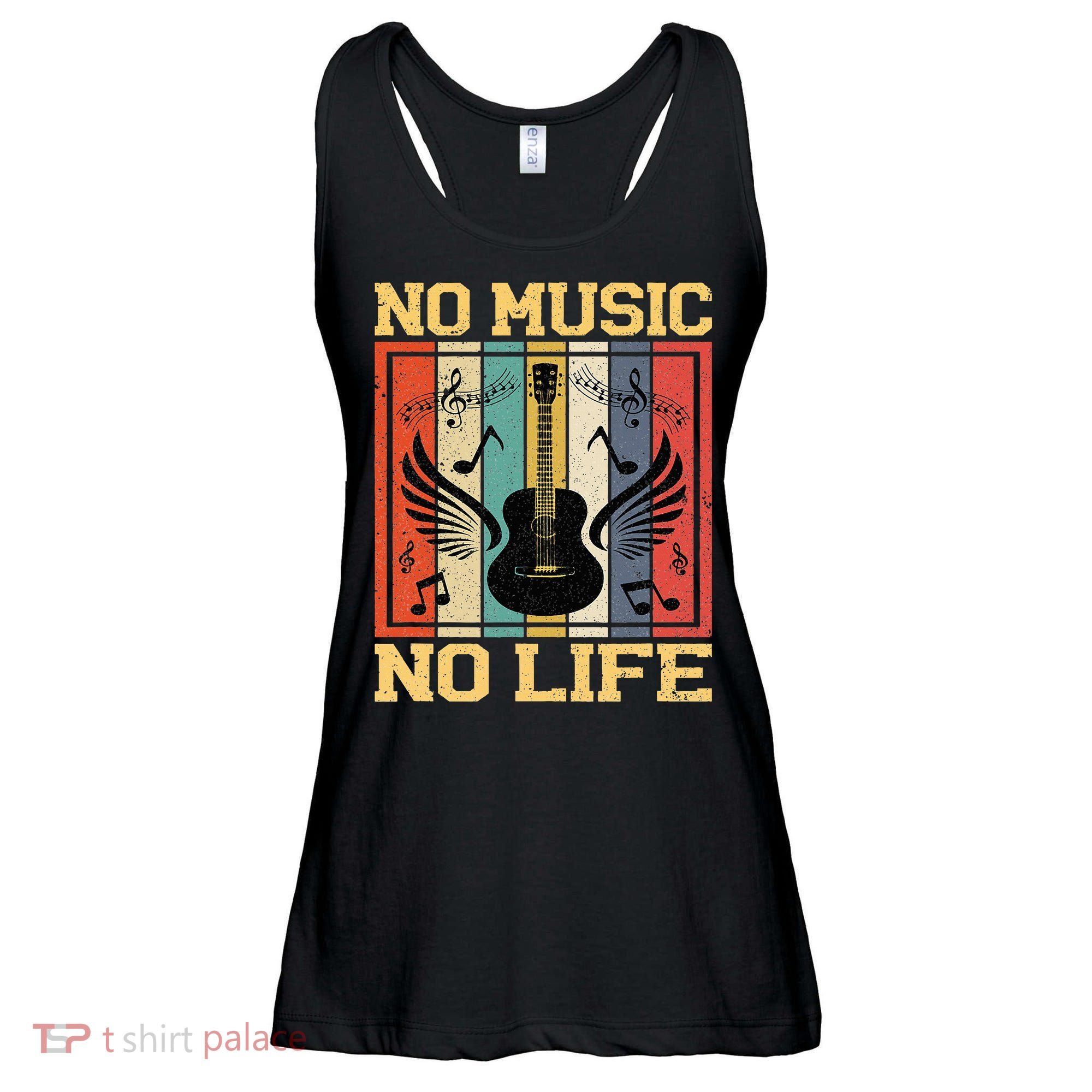 No Music No Life Musical Notes Musician Ladies Essential Flowy Tank