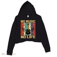 No Music No Life Musical Notes Musician Crop Fleece Hoodie thumb 0