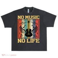 No Music No Life Musical Notes Musician Urban Oversized Heavyweight T-Shirt thumb 0
