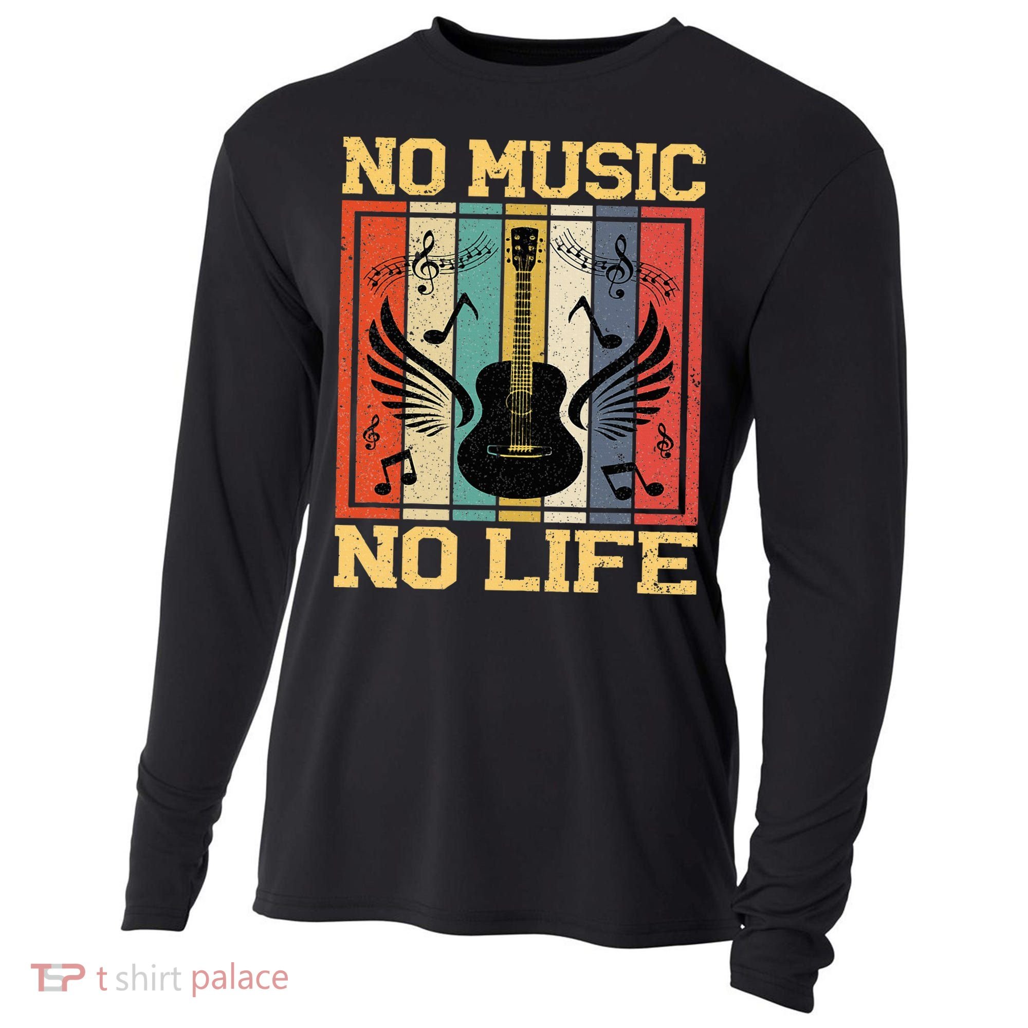 No Music No Life Musical Notes Musician Cooling Performance Long Sleeve Crew