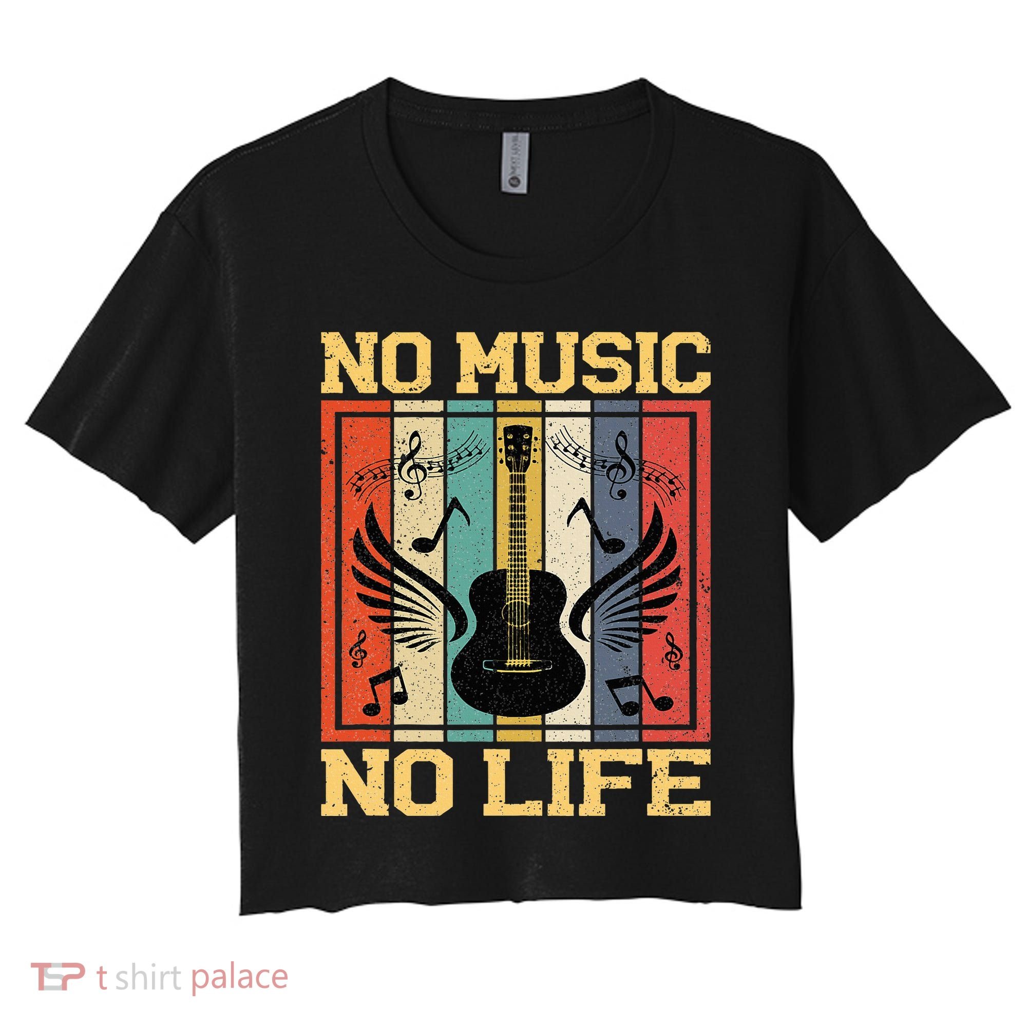 No Music No Life Musical Notes Musician Women's Crop Top Tee