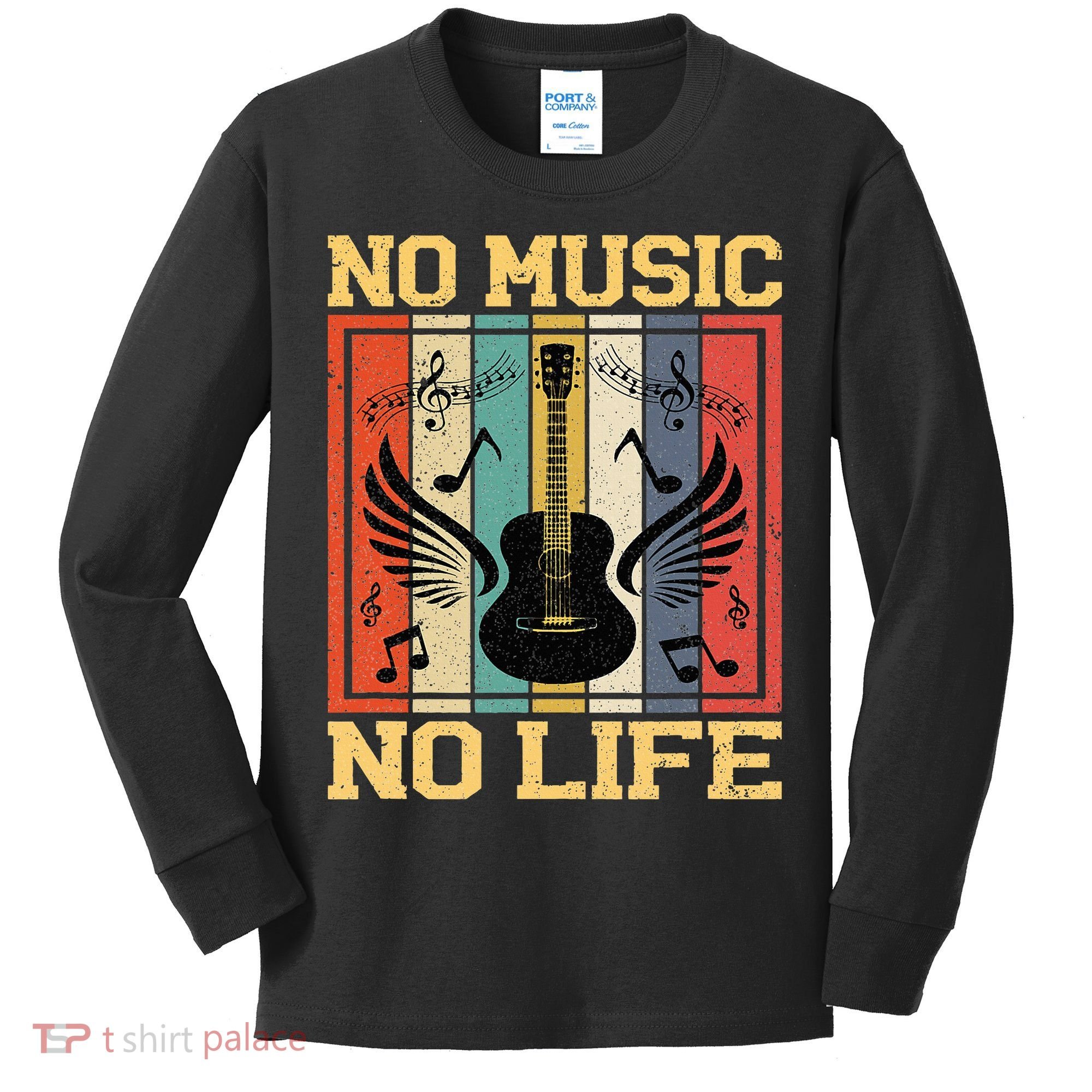 No Music No Life Musical Notes Musician Kids Long Sleeve Shirt