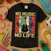 No Music No Life Musical Notes Musician Kids T-Shirt thumb 3