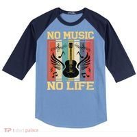 No Music No Life Musical Notes Musician Raglan Baseball Sleeve Shirt thumb 0