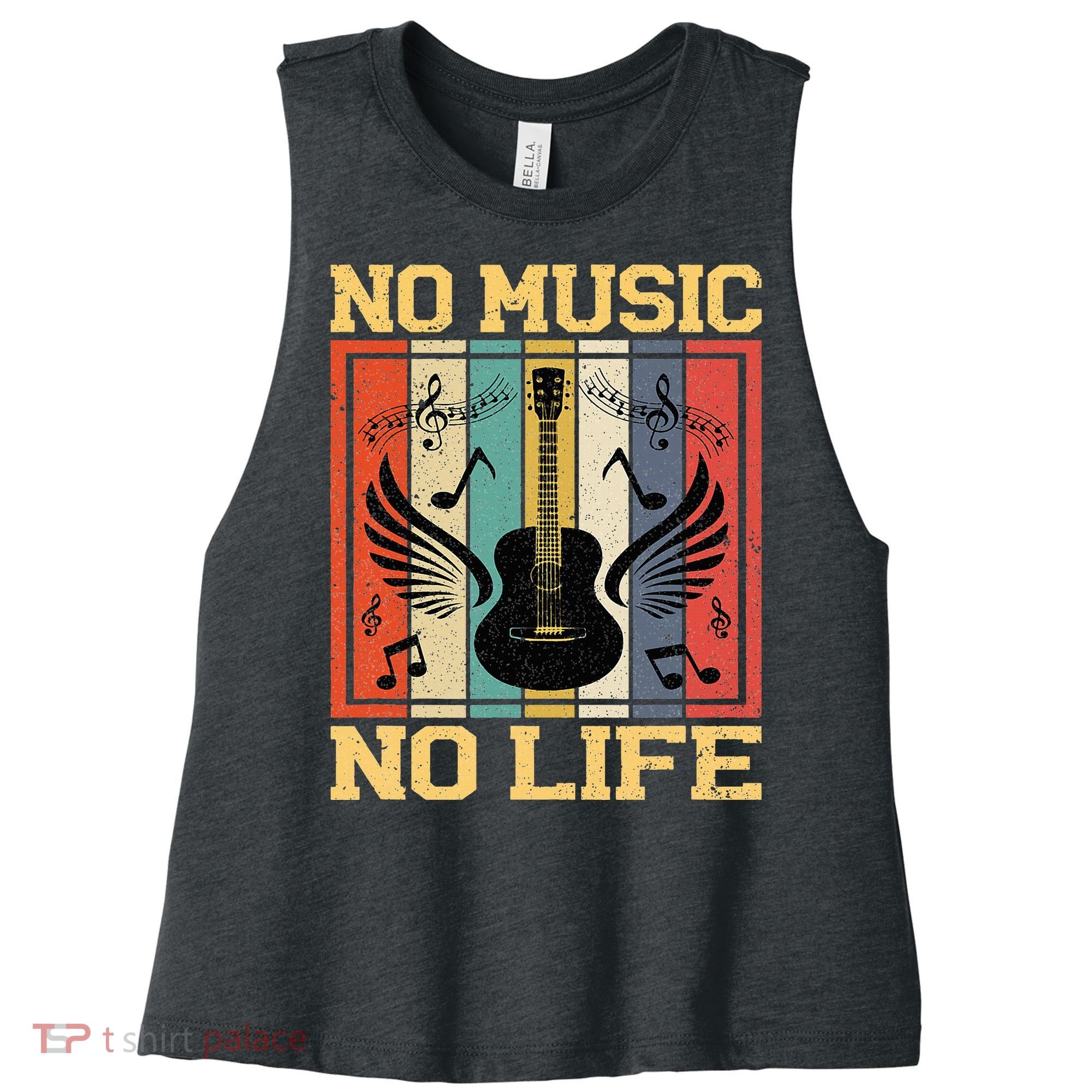 No Music No Life Musical Notes Musician Women's Racerback Cropped Tank
