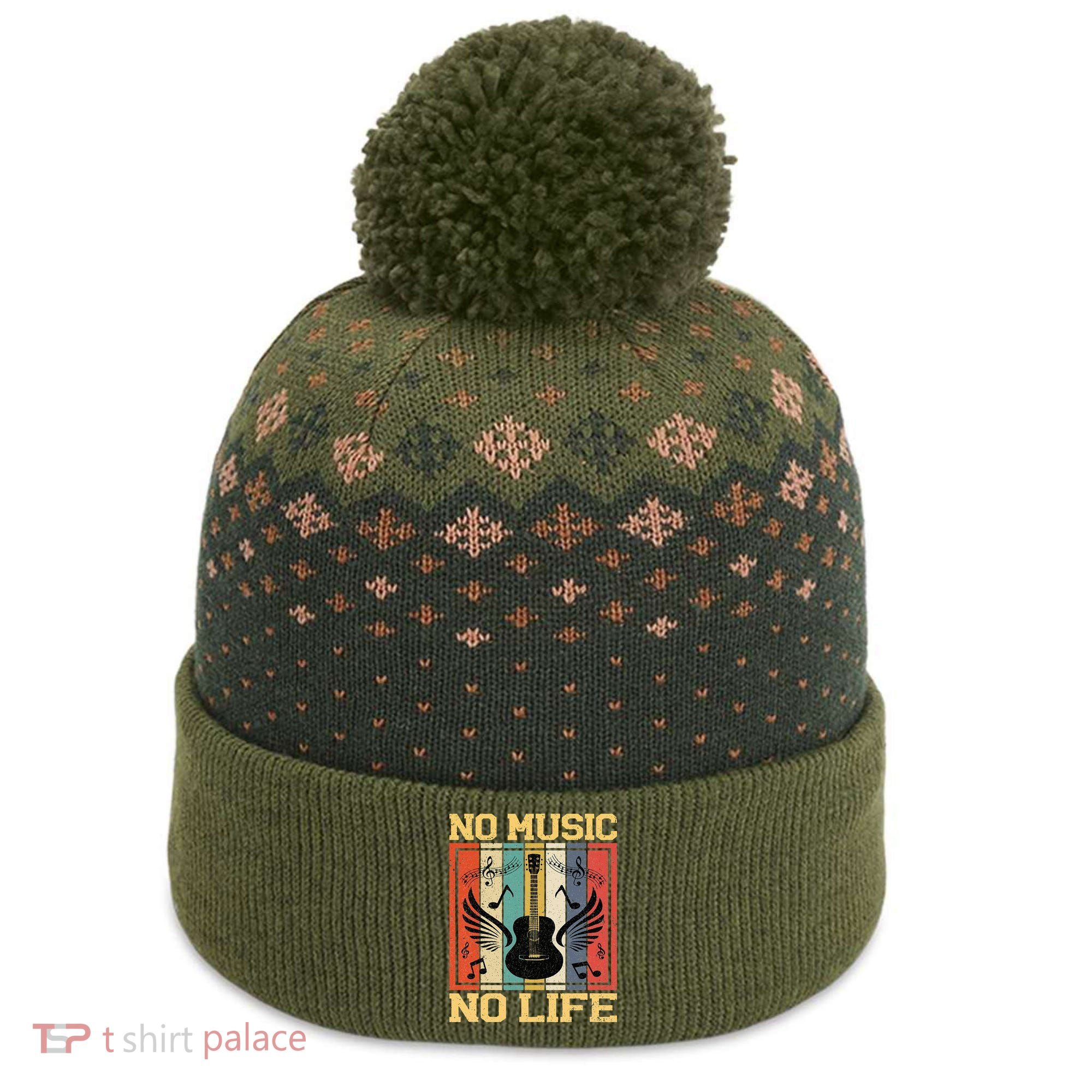 No Music No Life Musical Notes Musician The Baniff Cuffed Pom Beanie