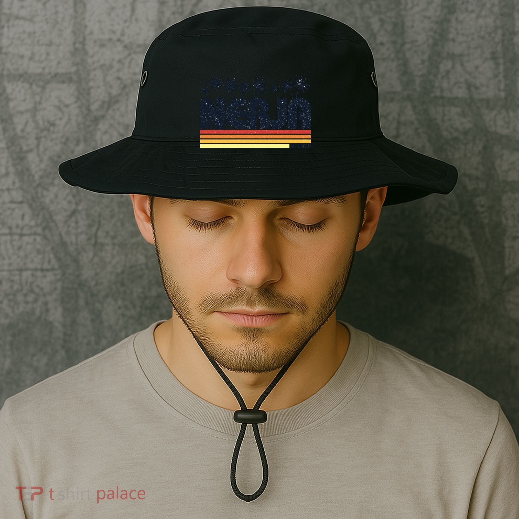 Nerja Malaga Spain Retro Tourism Gift Bucket Hat