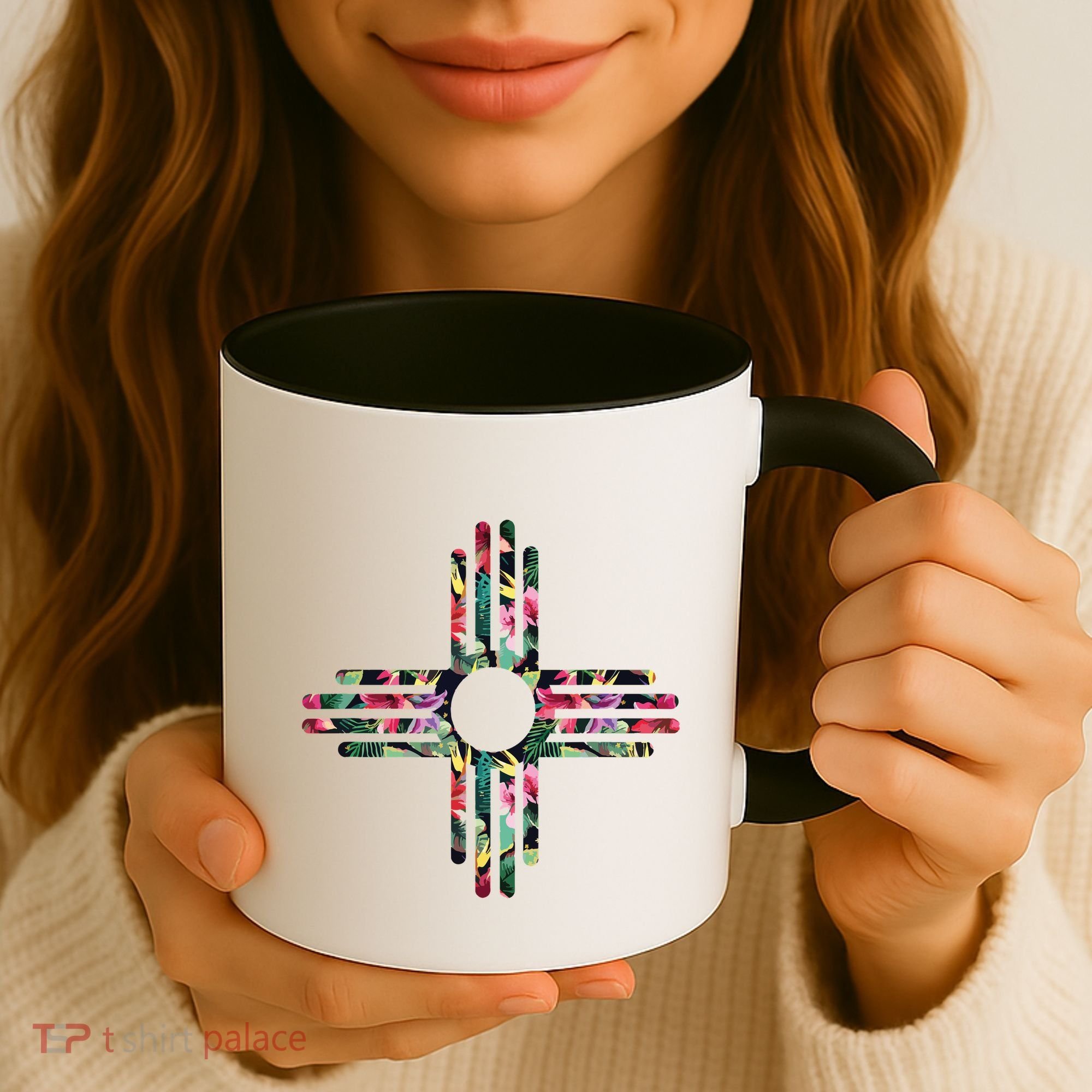 New Mexico State Zia Symbol Floral Print By Mcma Coffee Mug
