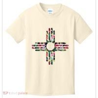 New Mexico State Zia Symbol Floral Print By Mcma Kids T-Shirt thumb 0