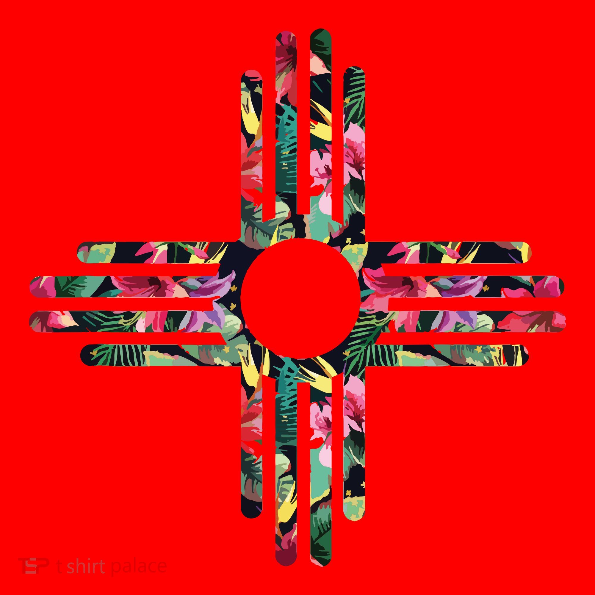 New Mexico State Zia Symbol Floral Print By Mcma Santa Hat