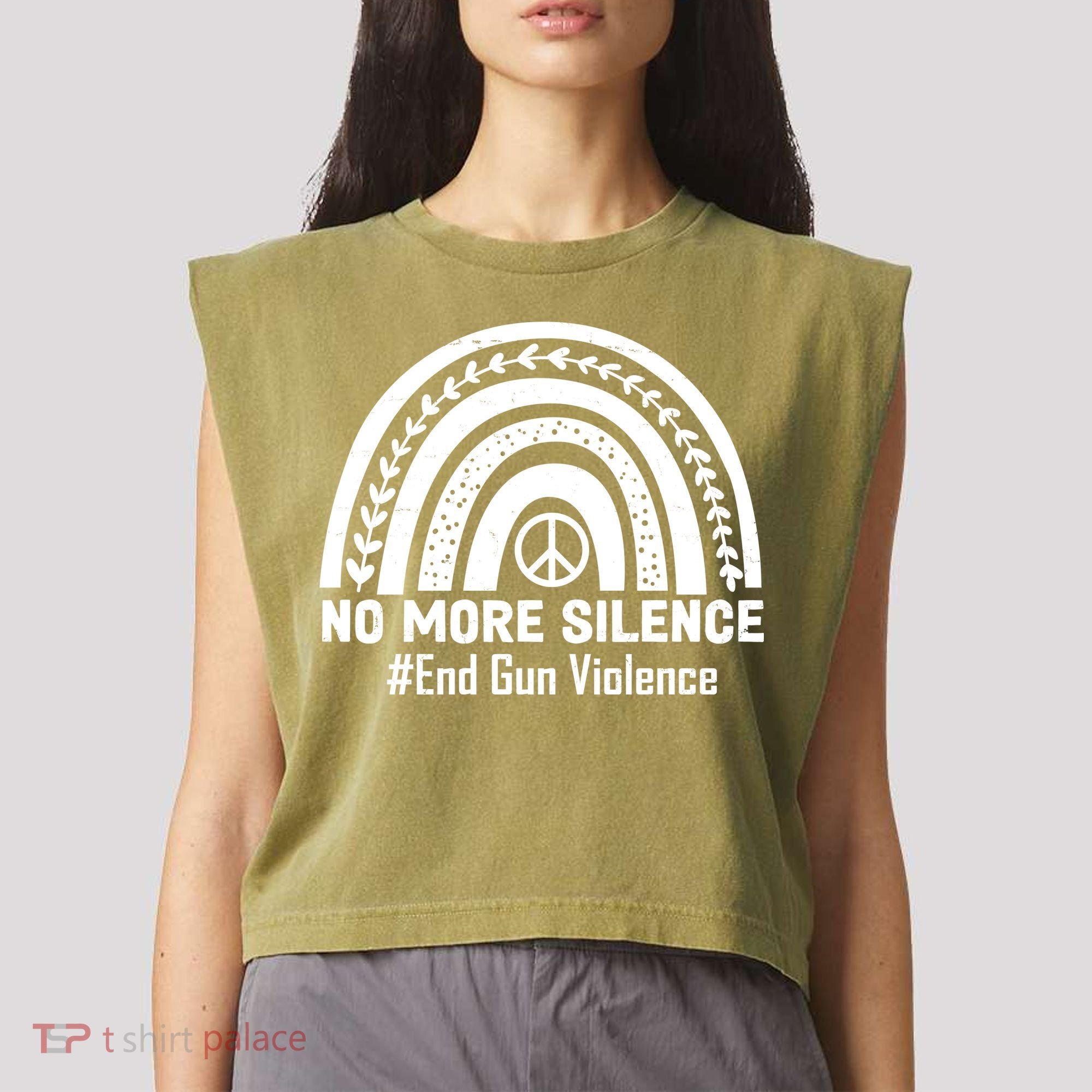 No More Silence End Gun Violence Peace Rainbow Garment-Dyed Women's Muscle Tee