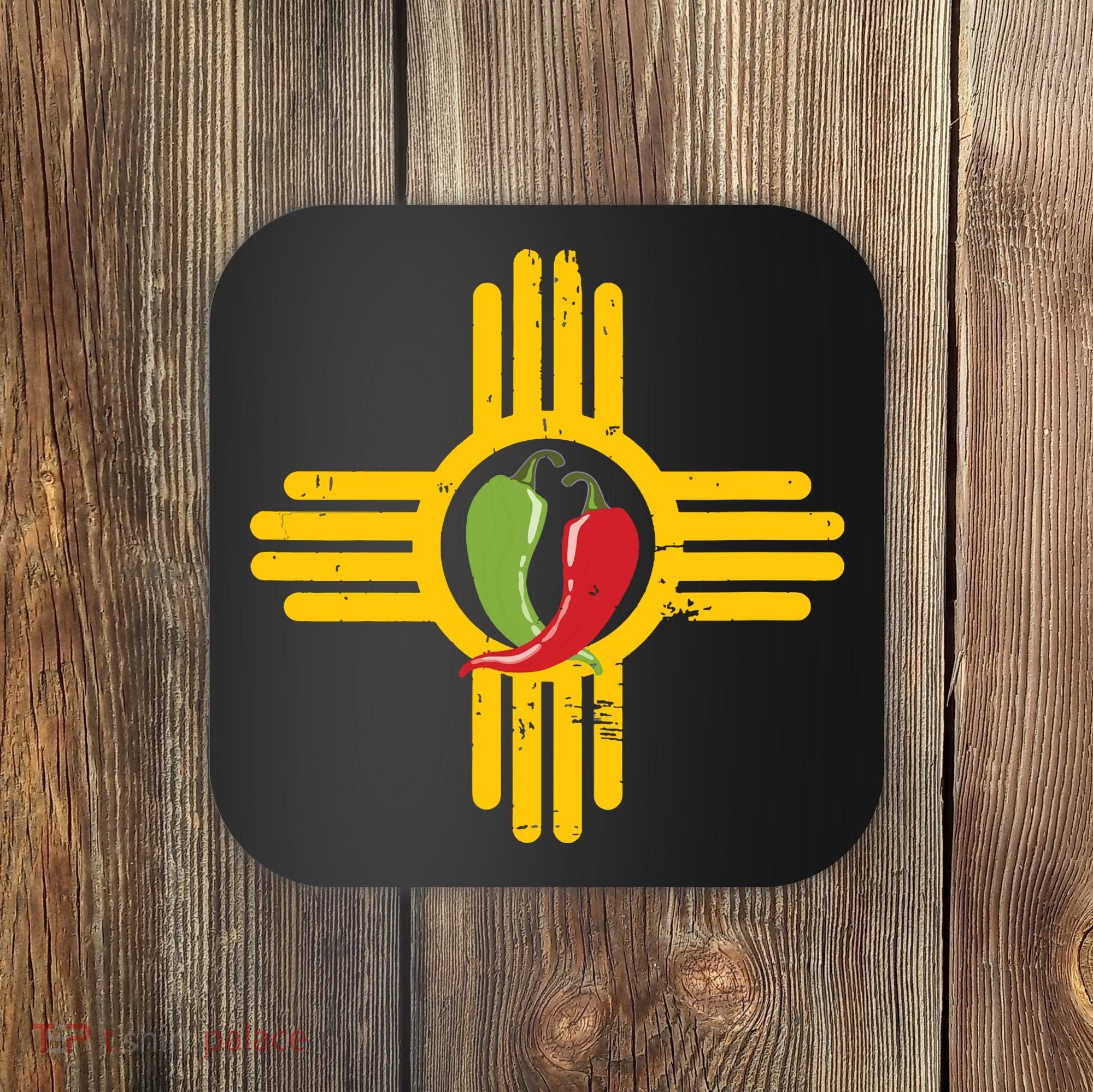 New Mexico Southwest Zia With Red And Green Chile Coaster