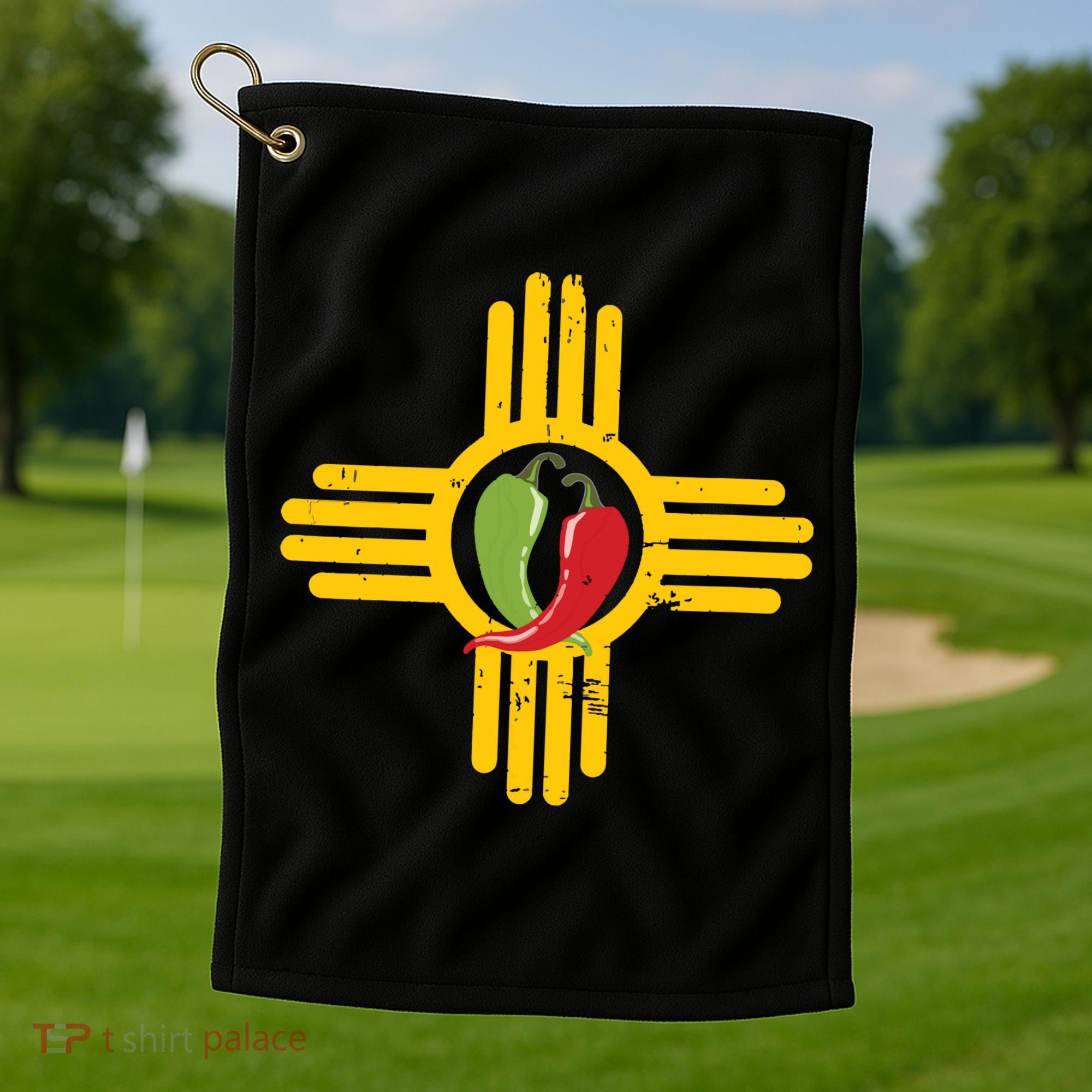 New Mexico Southwest Zia With Red And Green Chile Golf Towel