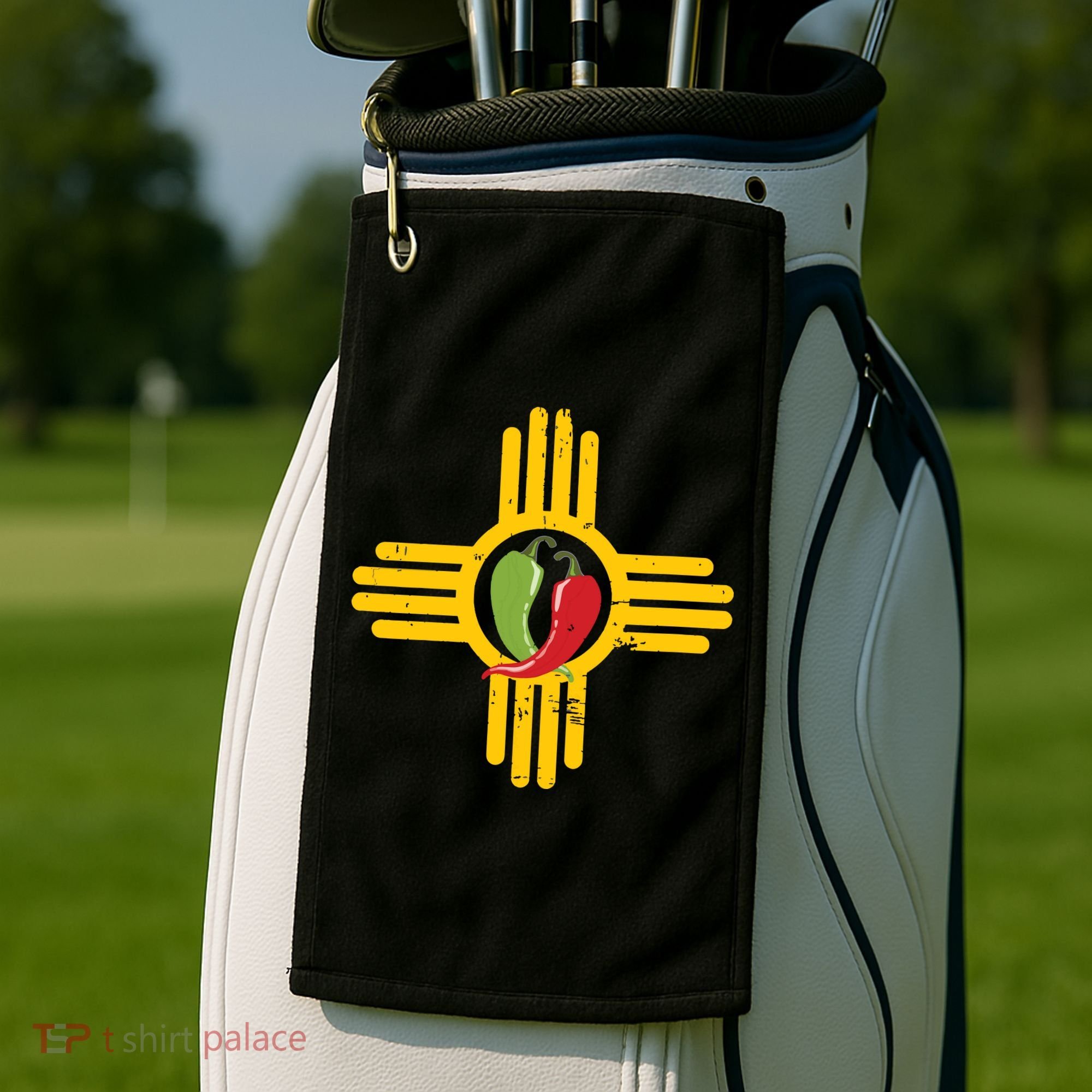 New Mexico Southwest Zia With Red And Green Chile Golf Towel