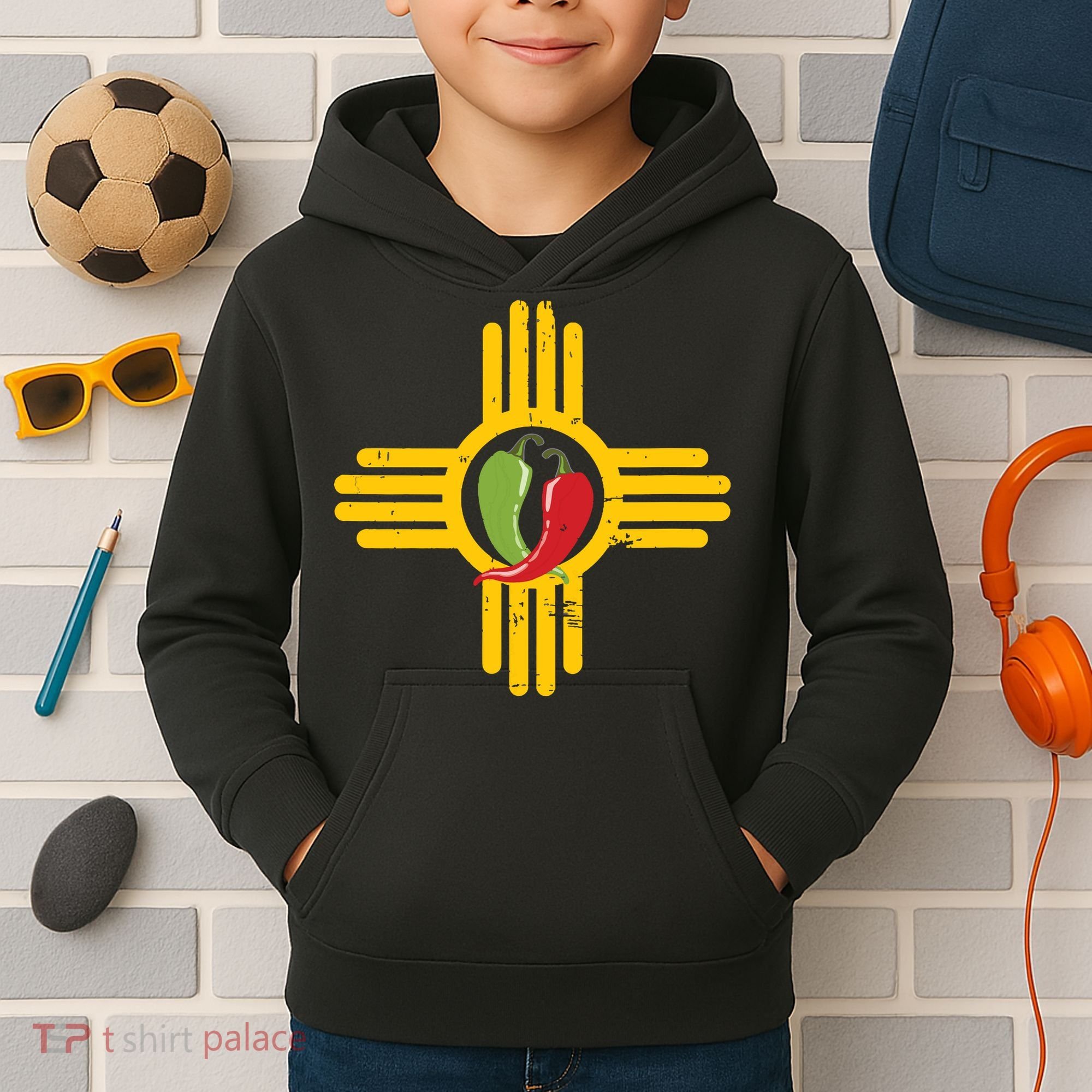 New Mexico Southwest Zia With Red And Green Chile Kids Hoodie