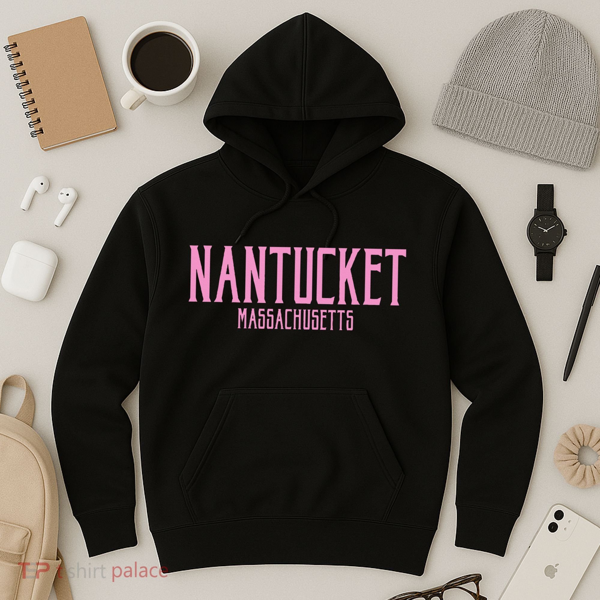 Nantucket Massachusetts Text Print Hoodie