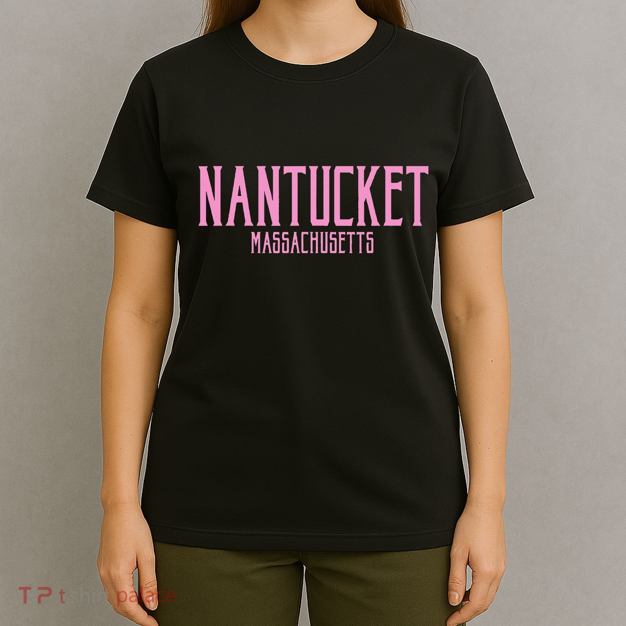 Nantucket Massachusetts Text Print T-Shirt