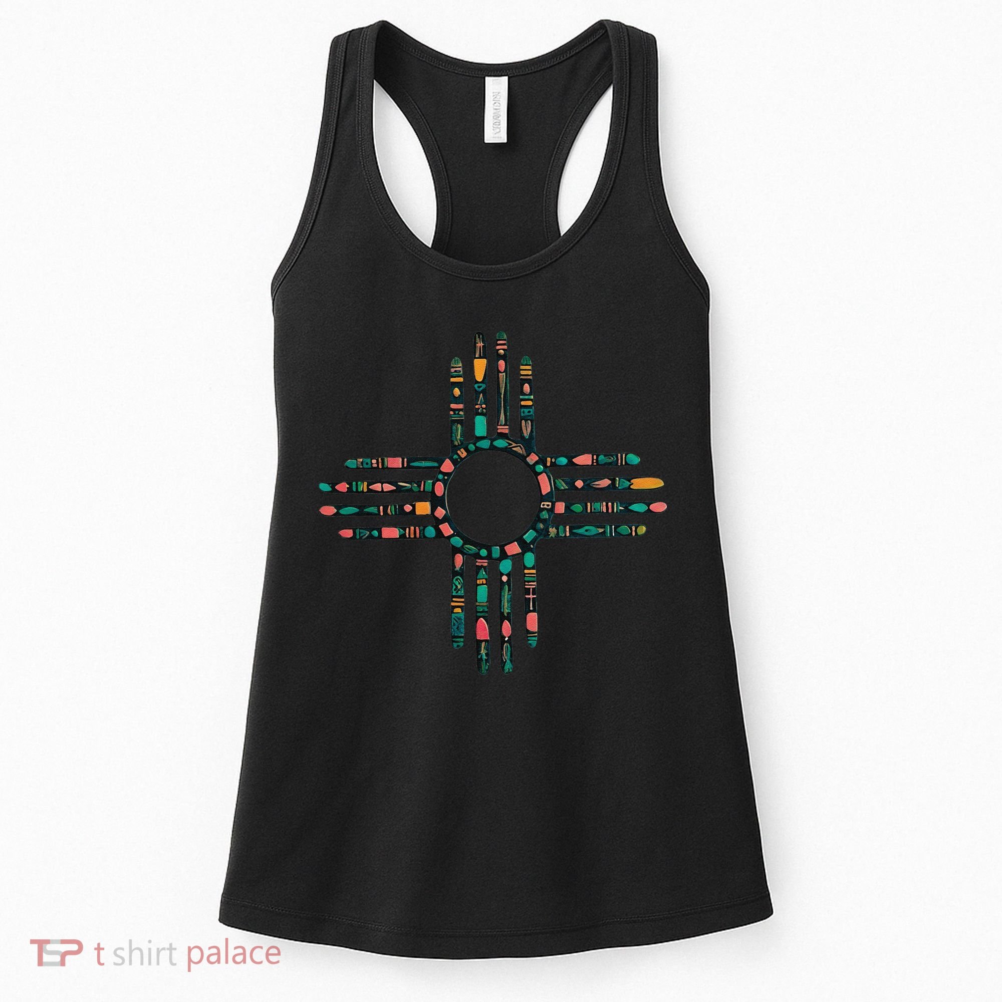 New Mexico Turquoise And Pink Turquoise Zia Symbol Women's Tank Top
