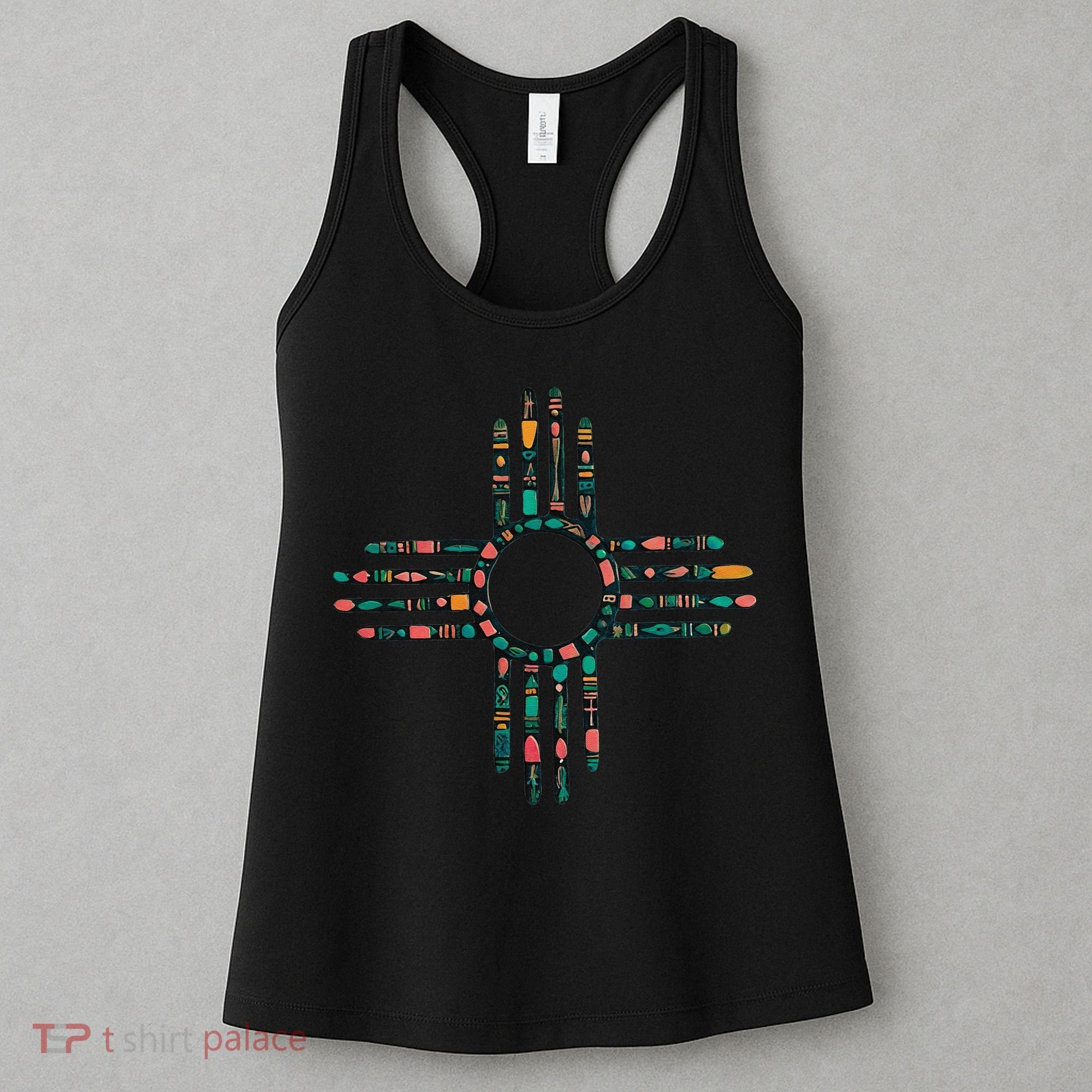 New Mexico Turquoise And Pink Turquoise Zia Symbol Women's Tank Top