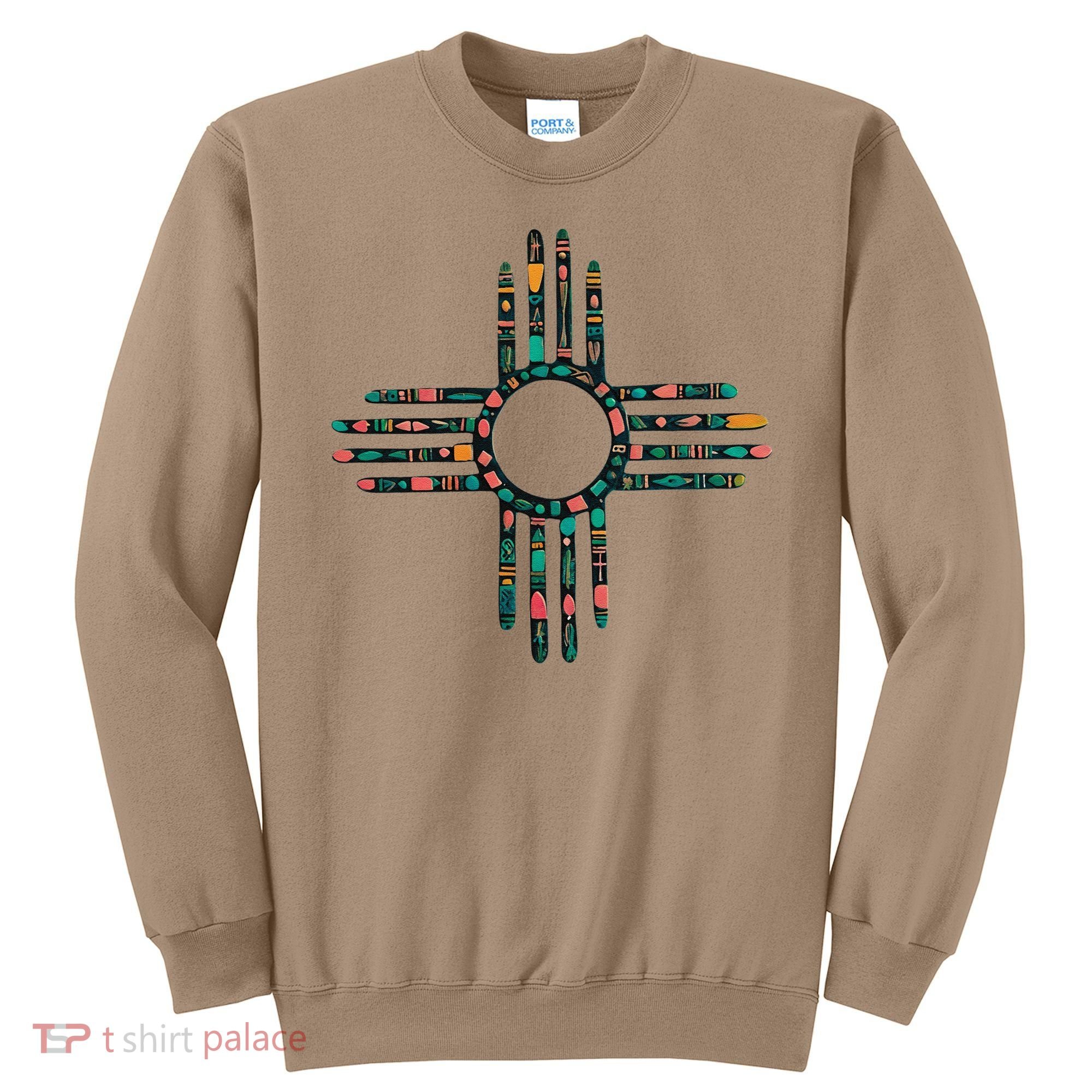 New Mexico Turquoise And Pink Turquoise Zia Symbol Sweatshirt