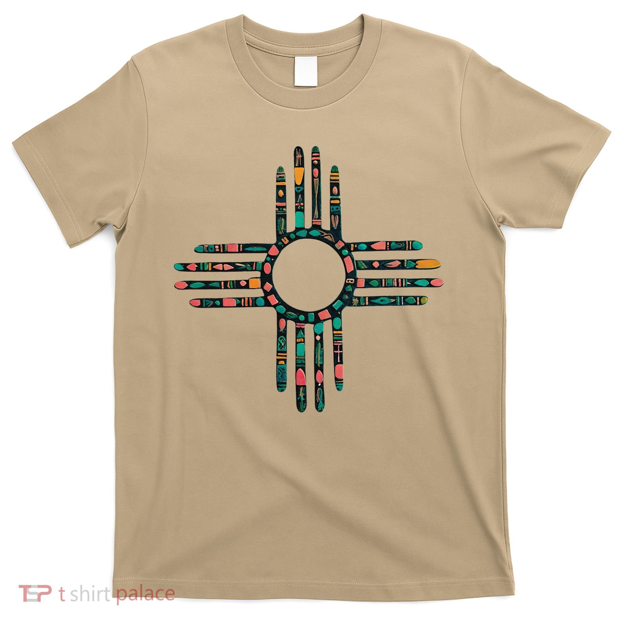 New Mexico Turquoise And Pink Turquoise Zia Symbol T-Shirt