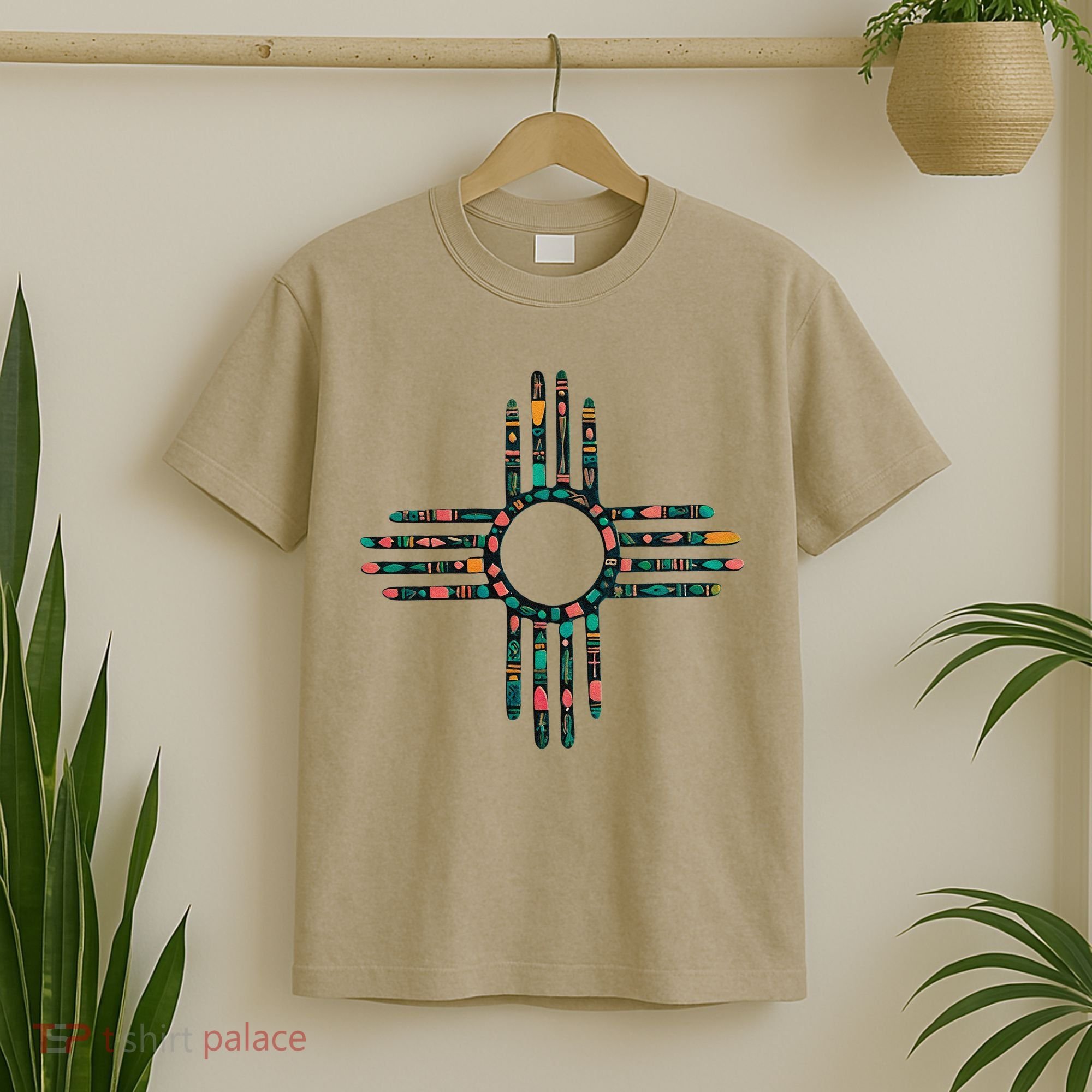New Mexico Turquoise And Pink Turquoise Zia Symbol T-Shirt