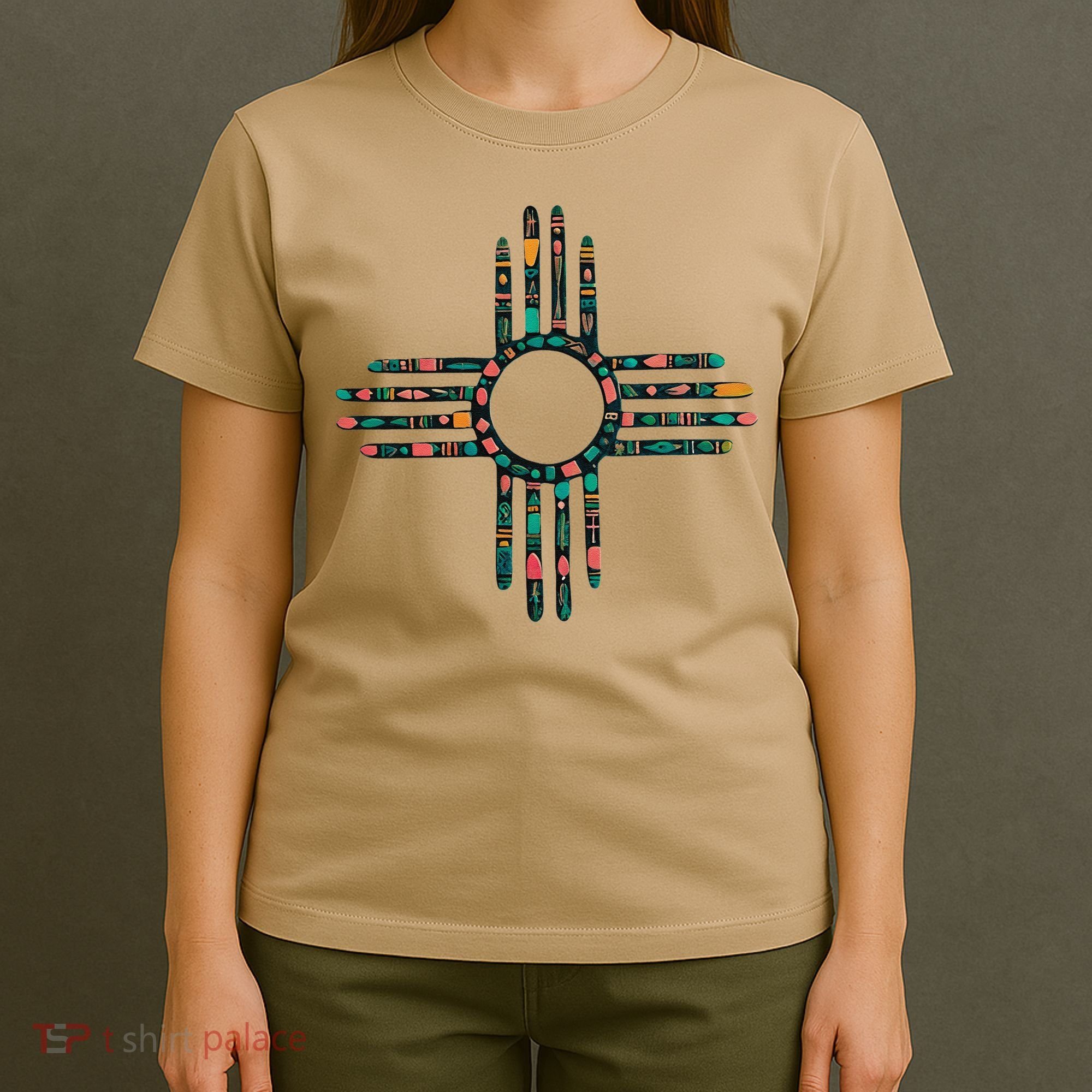 New Mexico Turquoise And Pink Turquoise Zia Symbol T-Shirt