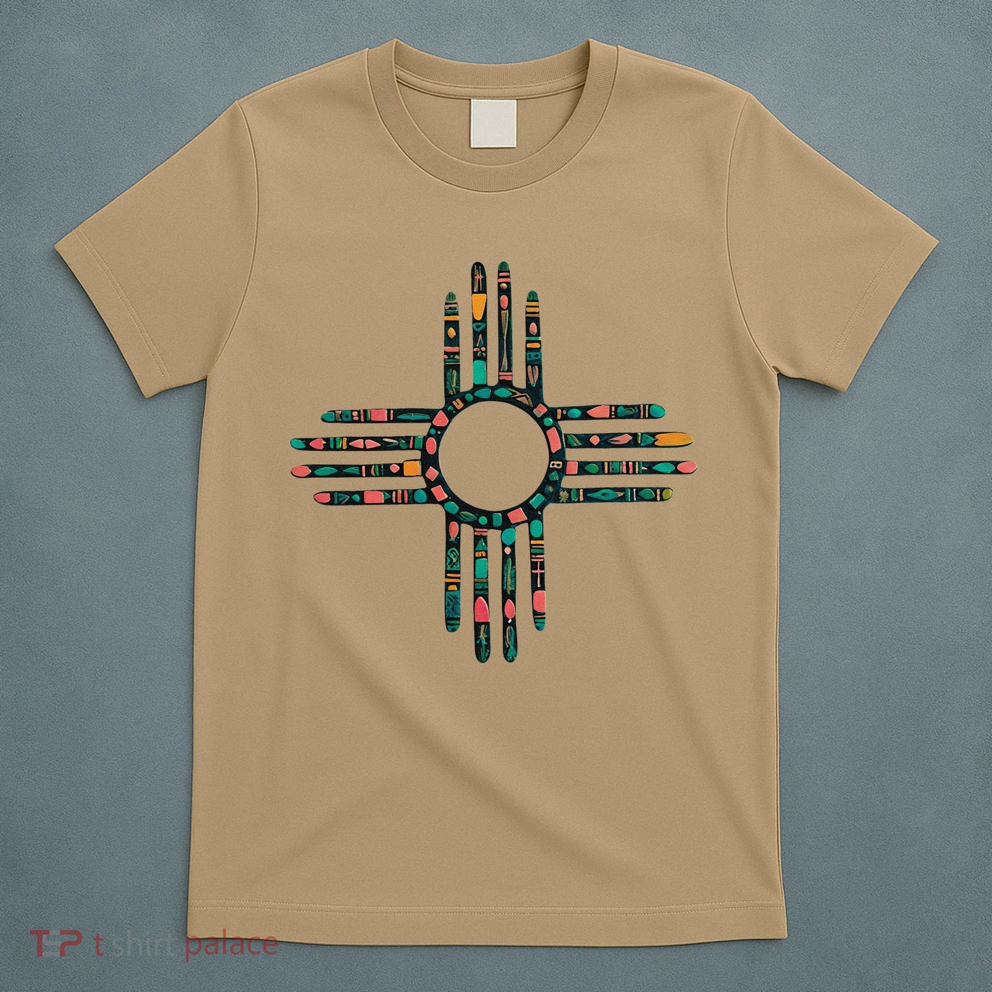 New Mexico Turquoise And Pink Turquoise Zia Symbol T-Shirt