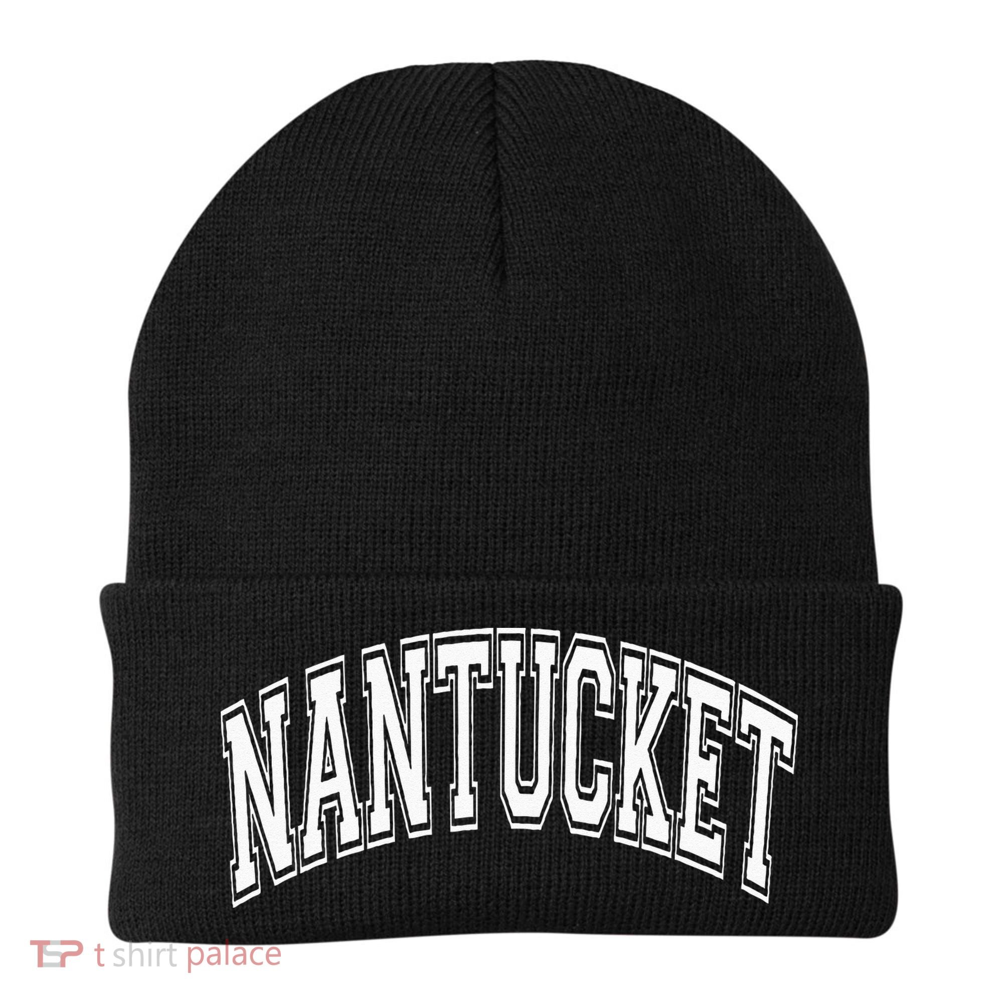 Nantucket Massachusetts Varsity Style Pink With White Text Beanie
